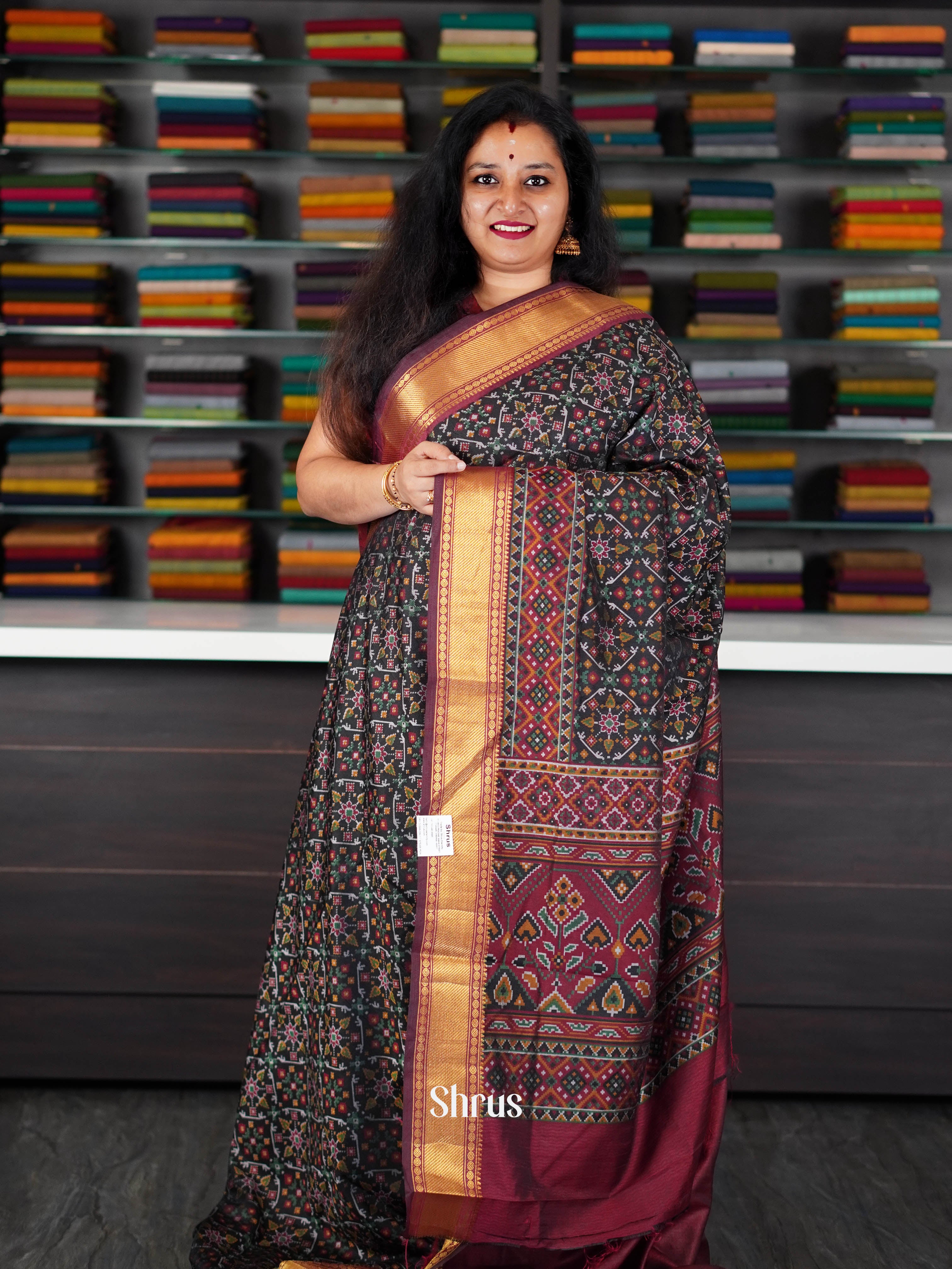 Black & Maroon  - Semi Patola Saree