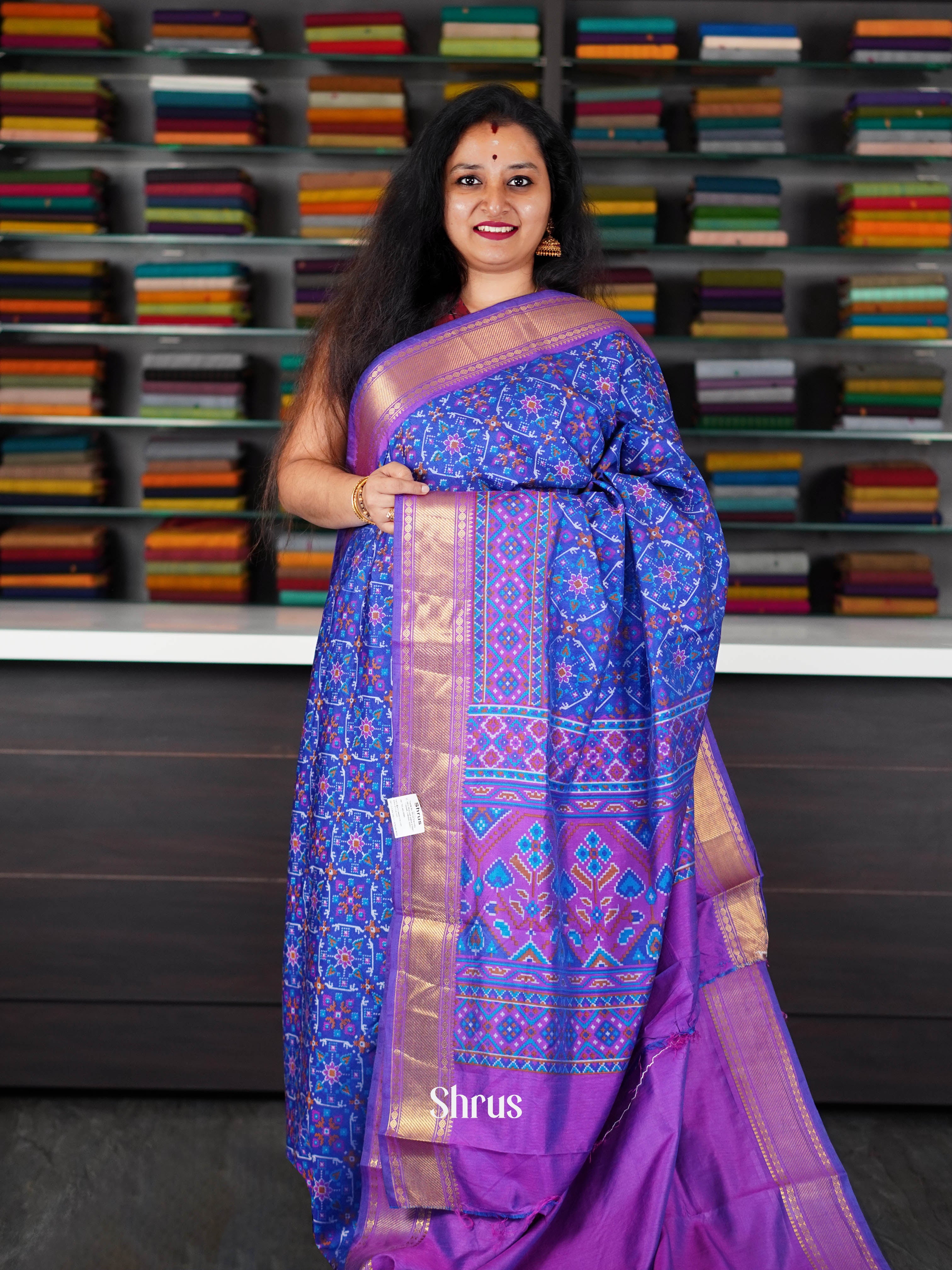 Blue & Purple   - Semi Patola Saree