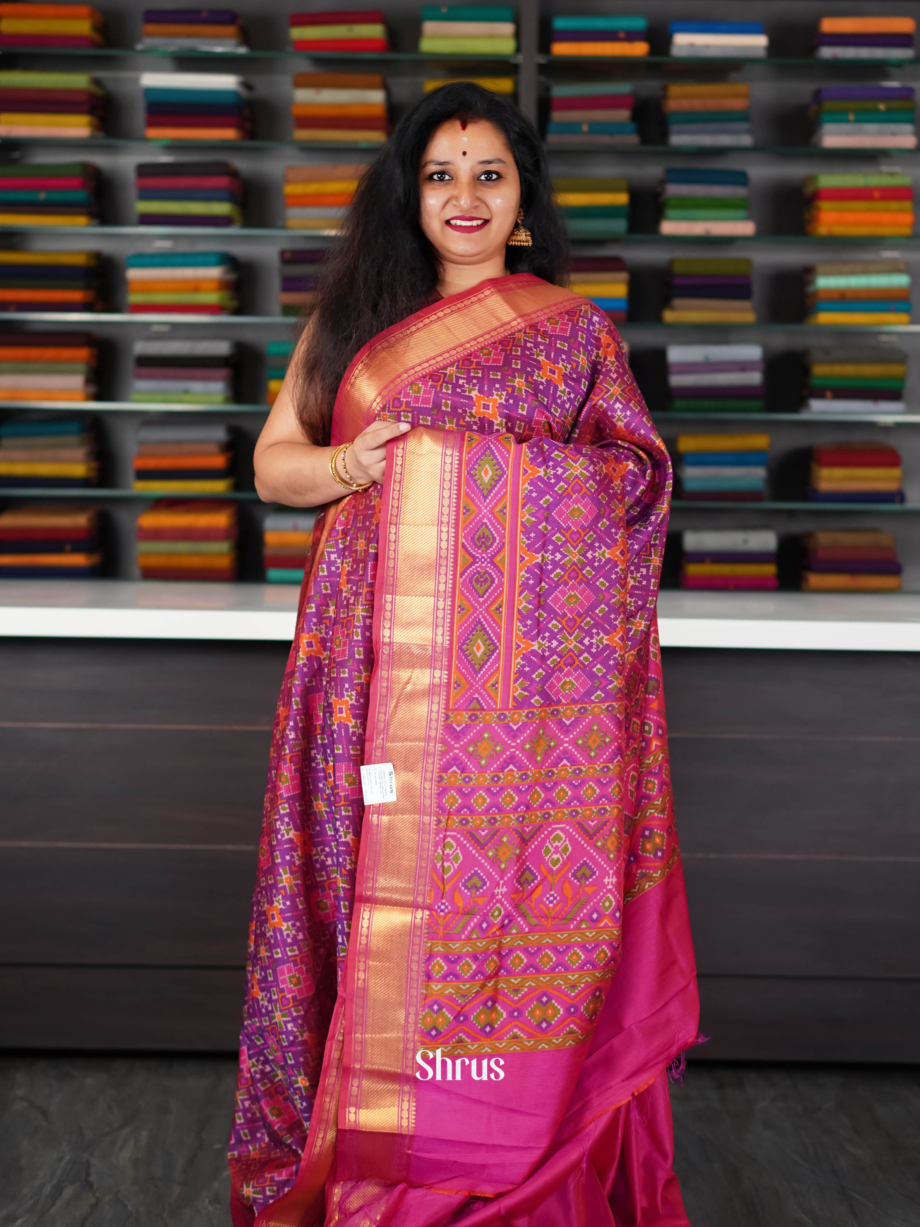 Purple & Pink   - Semi Patola Saree