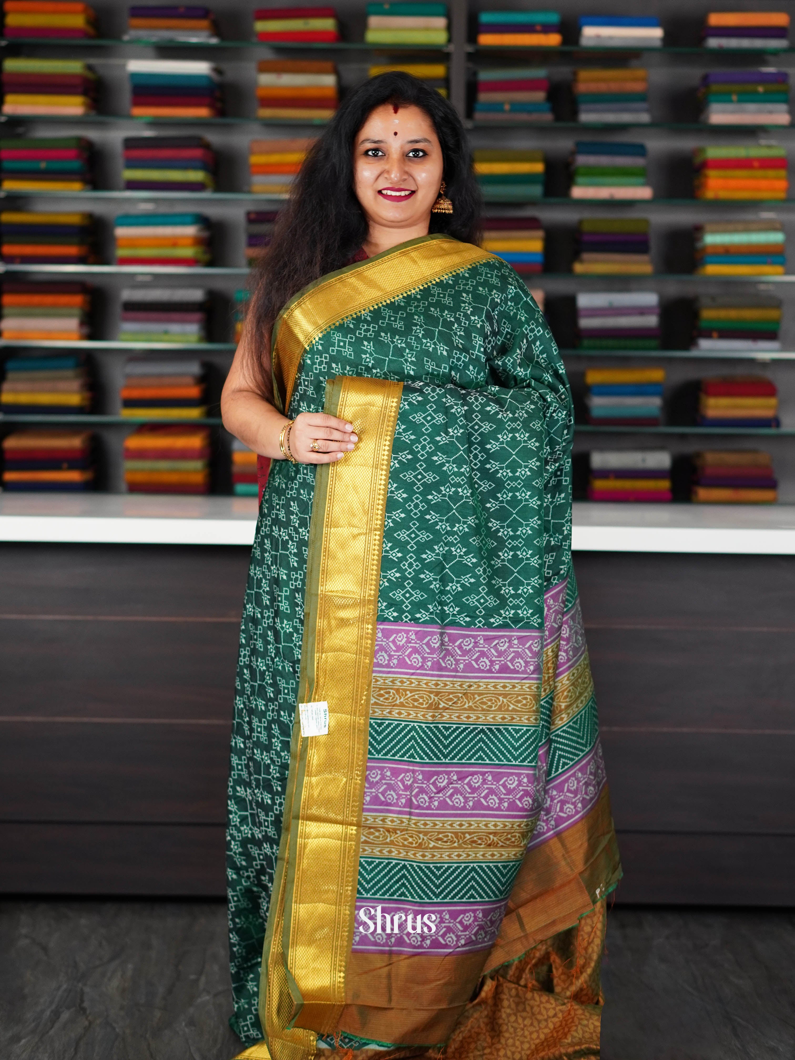 Green & Brown  - Semi Patola Saree