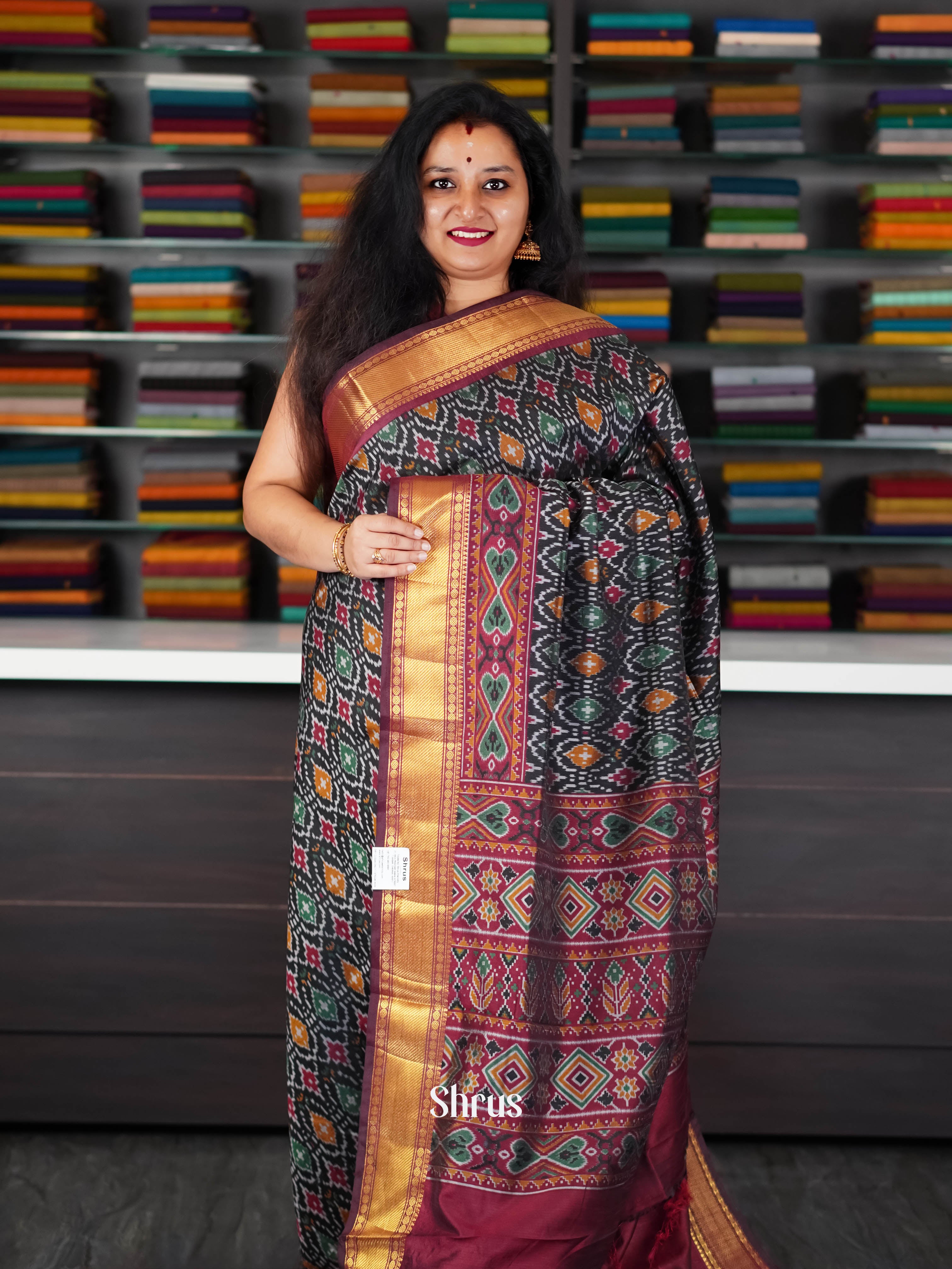 Black & Maroon  - Semi Patola Saree