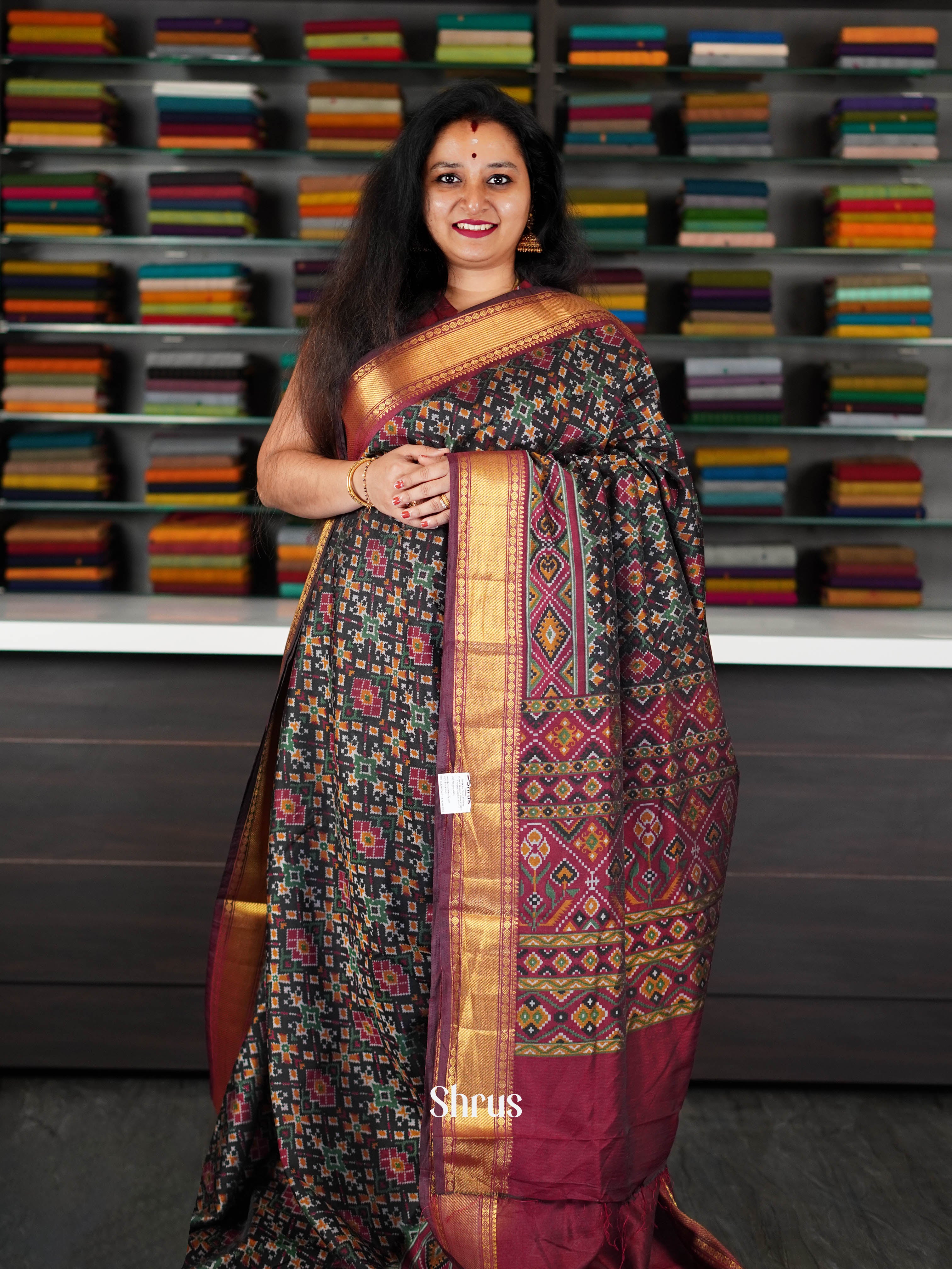 Black & Maroon - Semi Patola Saree