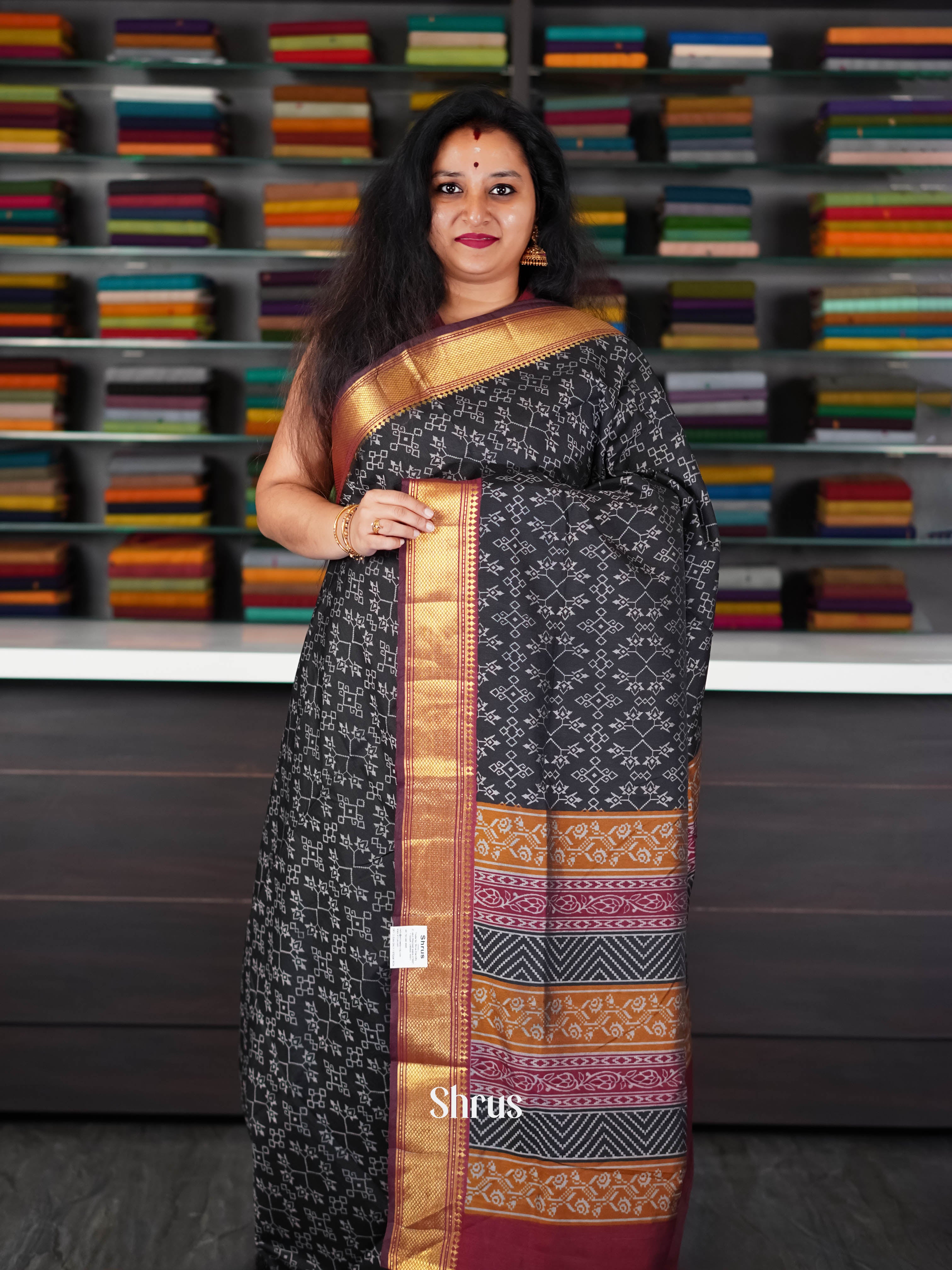 Black & Maroon  - Semi Patola Saree