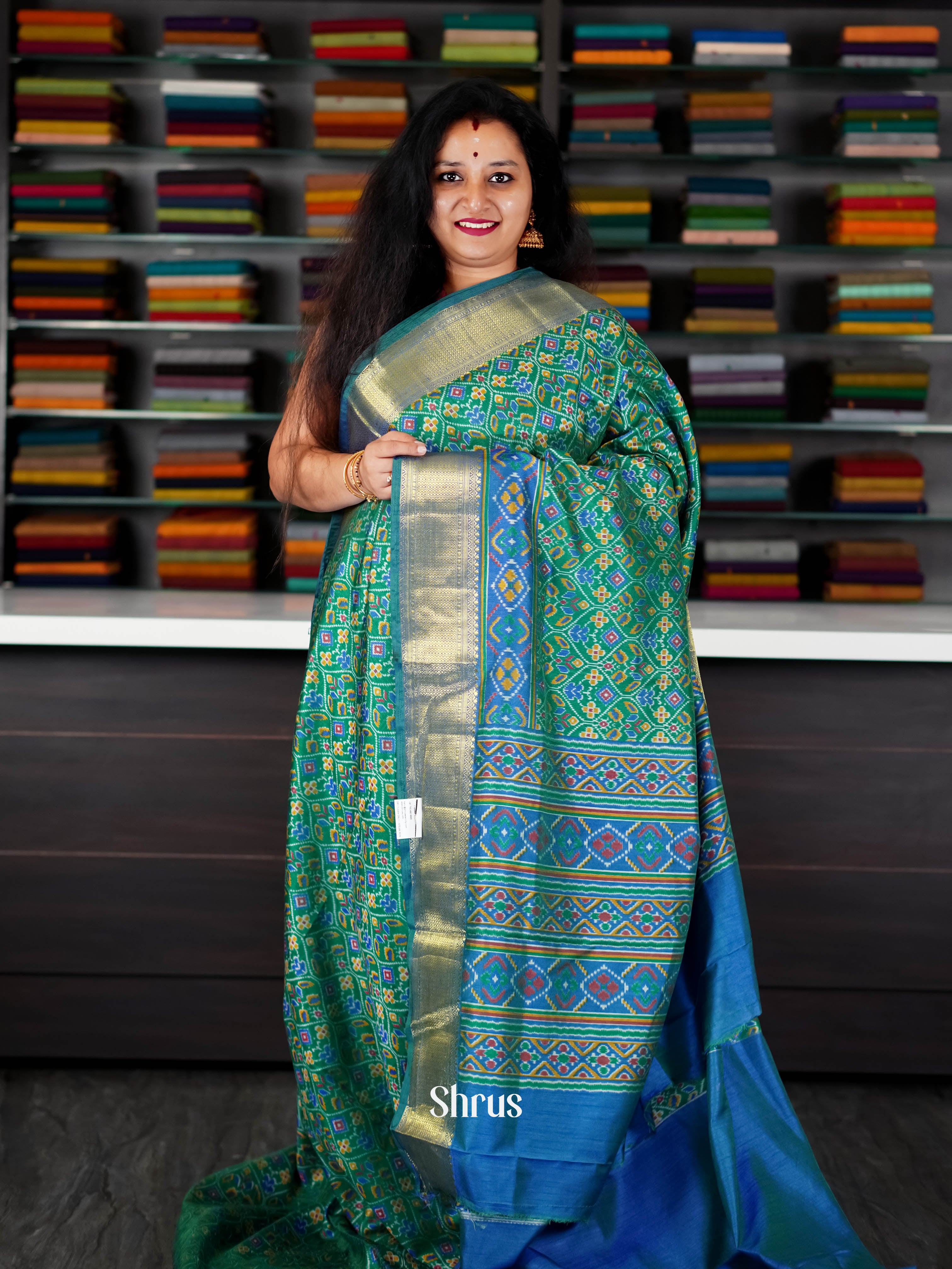 Green & Blue  - Semi Patola Saree