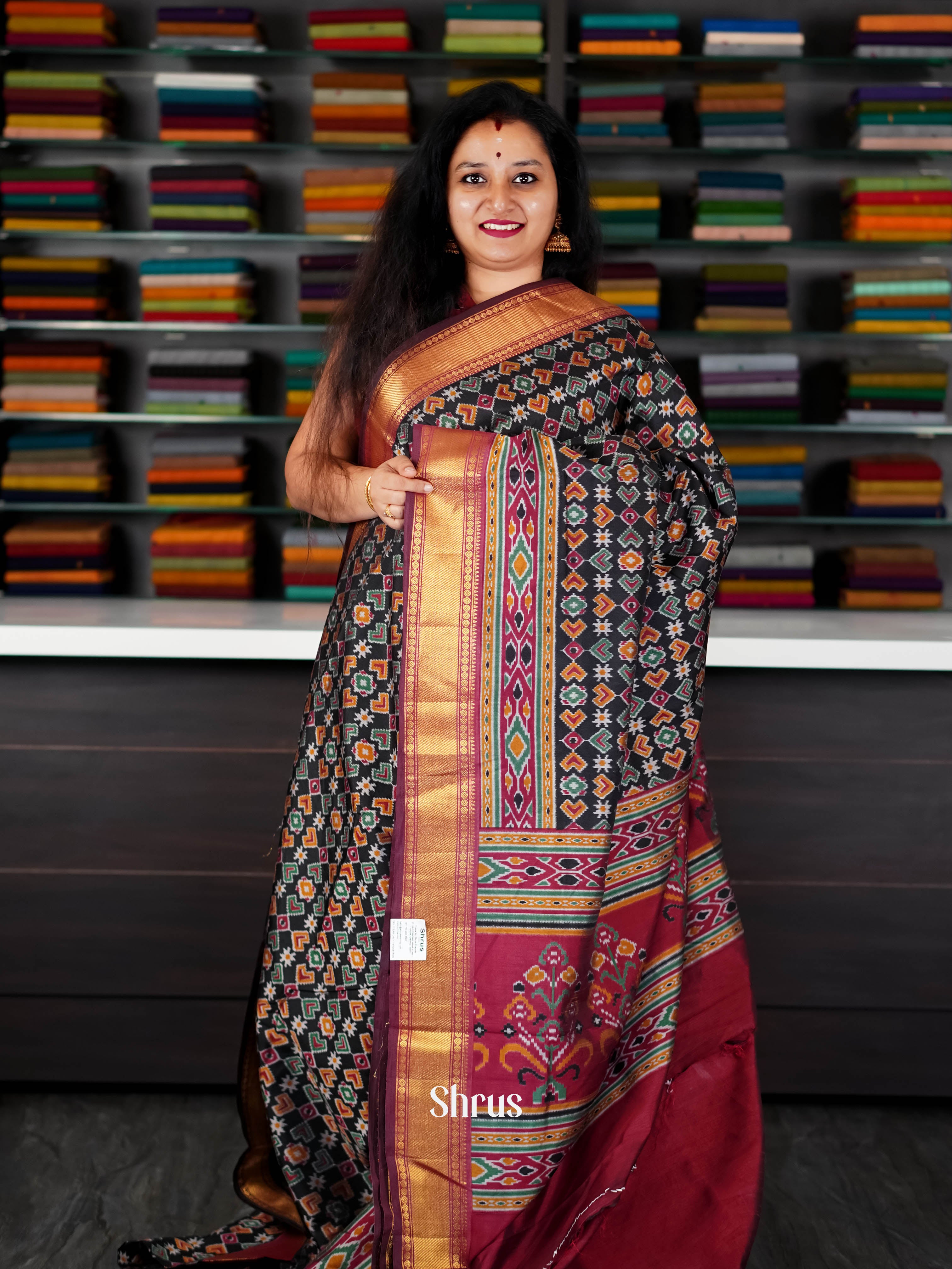 Black & Maroon - Semi Patola saree