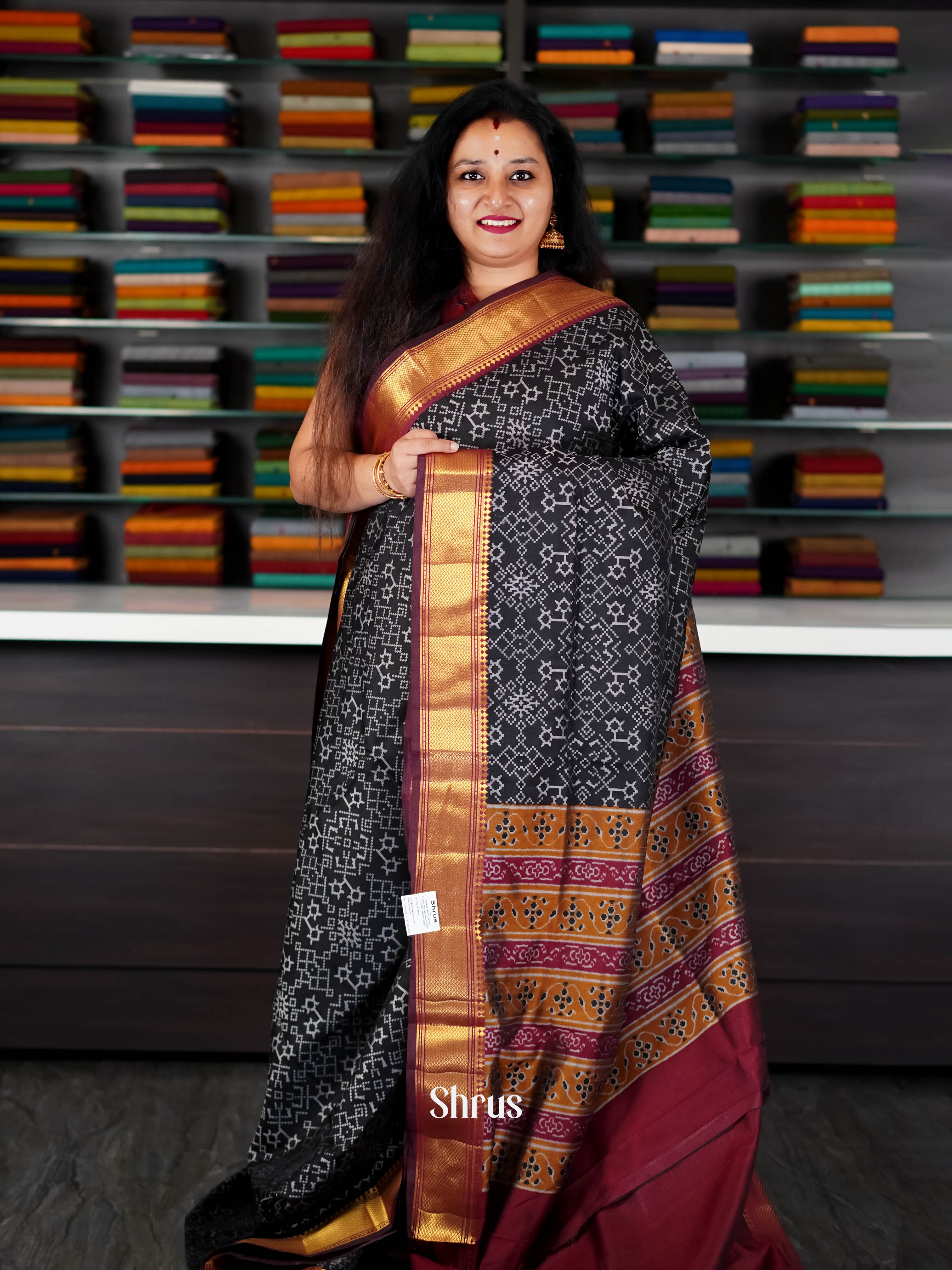 Black  & Maroon - Semi Patola Saree