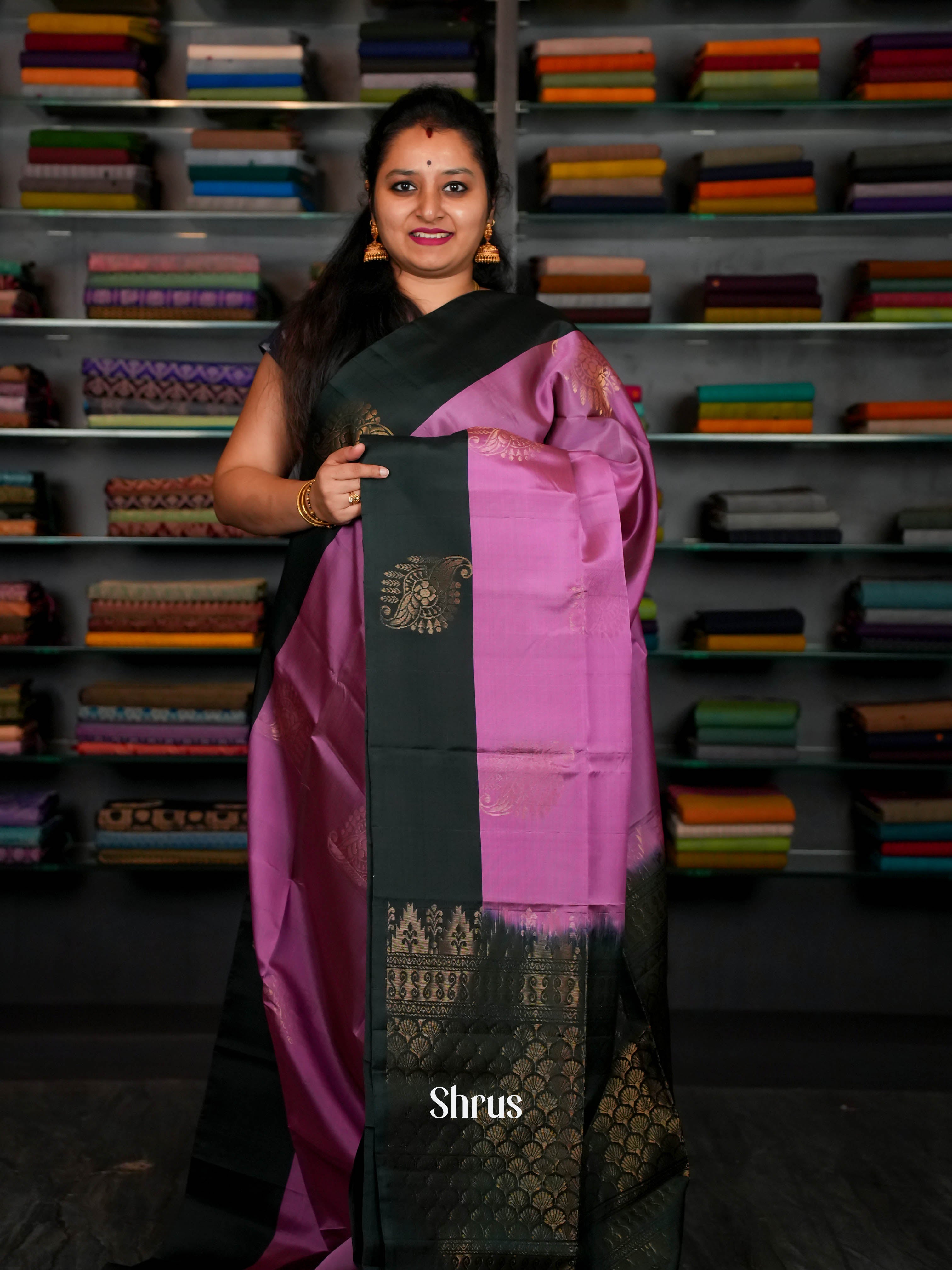 Dark Pink Dark Green  - Softsilk-halfpure Saree