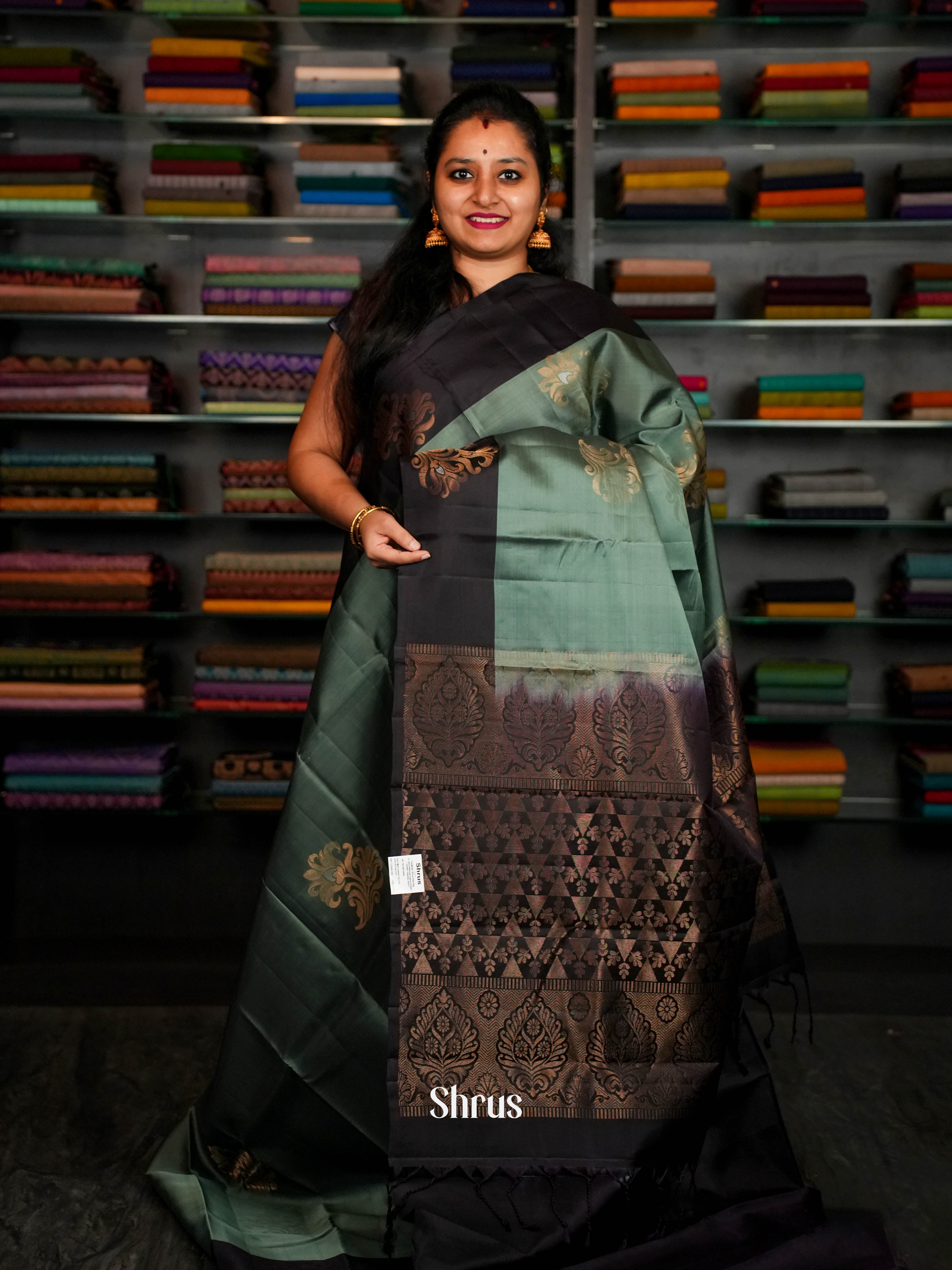 Hunter Green & Raisin Purple  - Softsilk-halfpure Saree