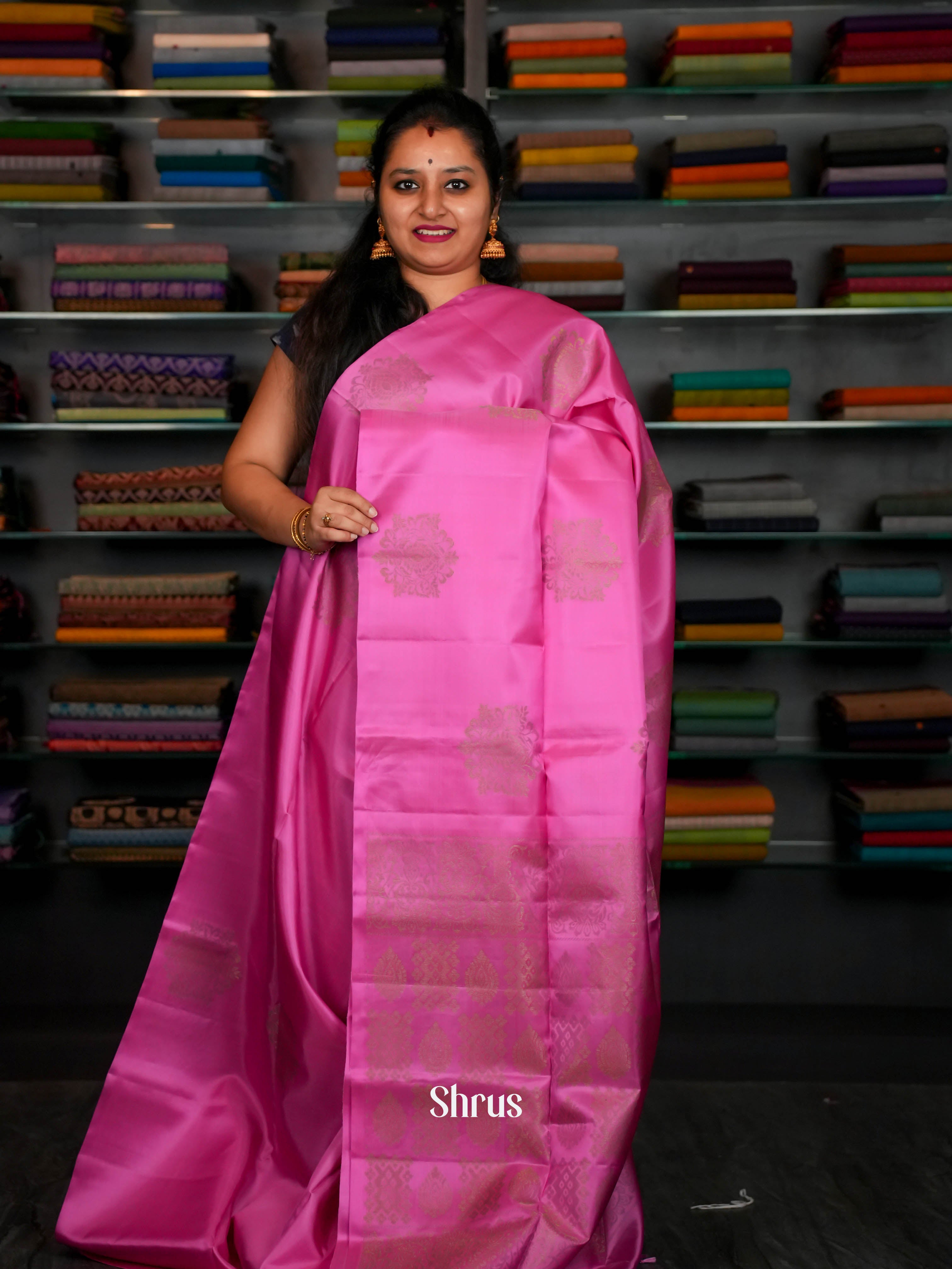 Rosy Pink  - Softsilk-halfpure Saree