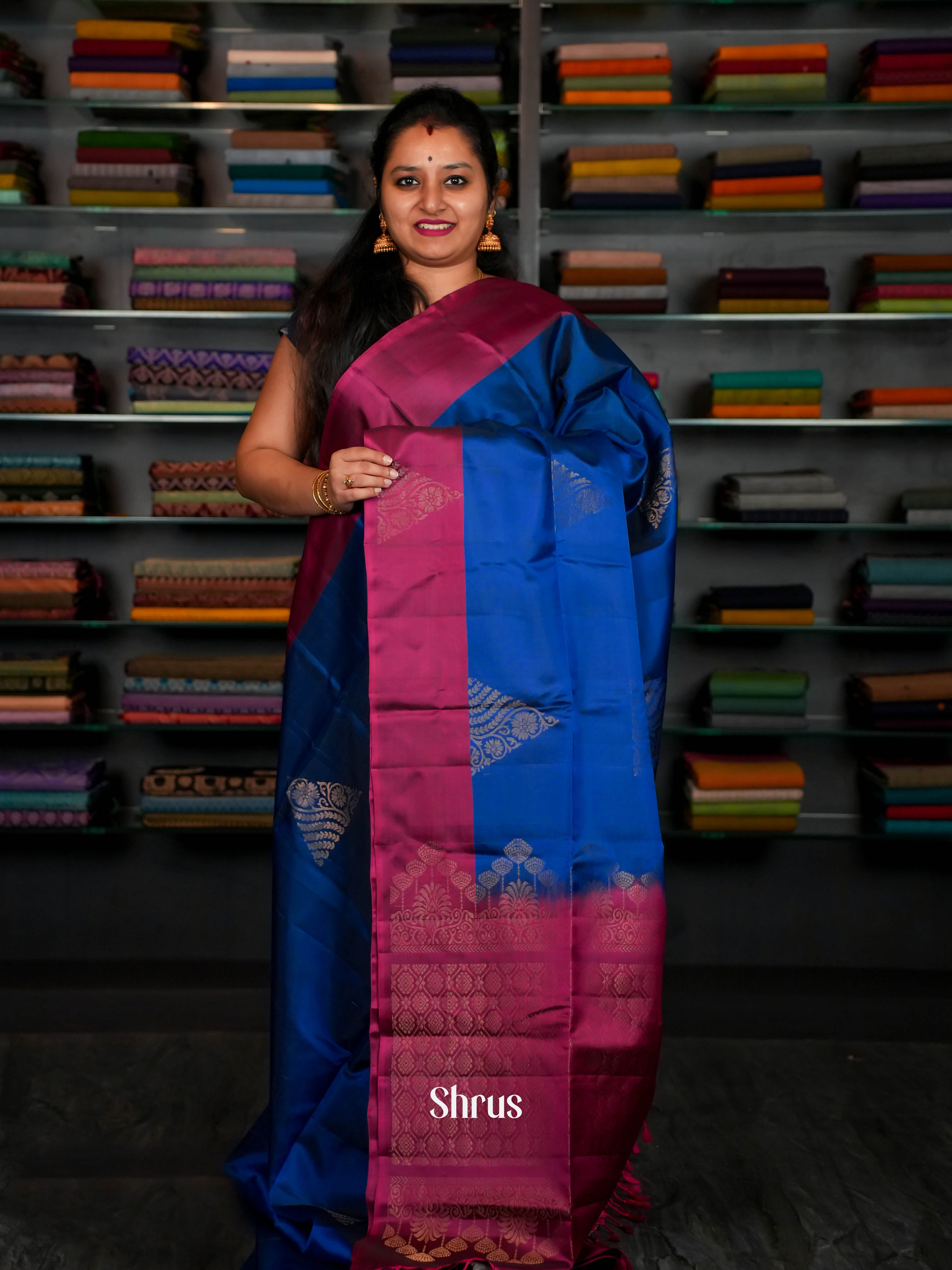 Rosy Red &Fancy  Blue  - Softsilk-halfpure Saree