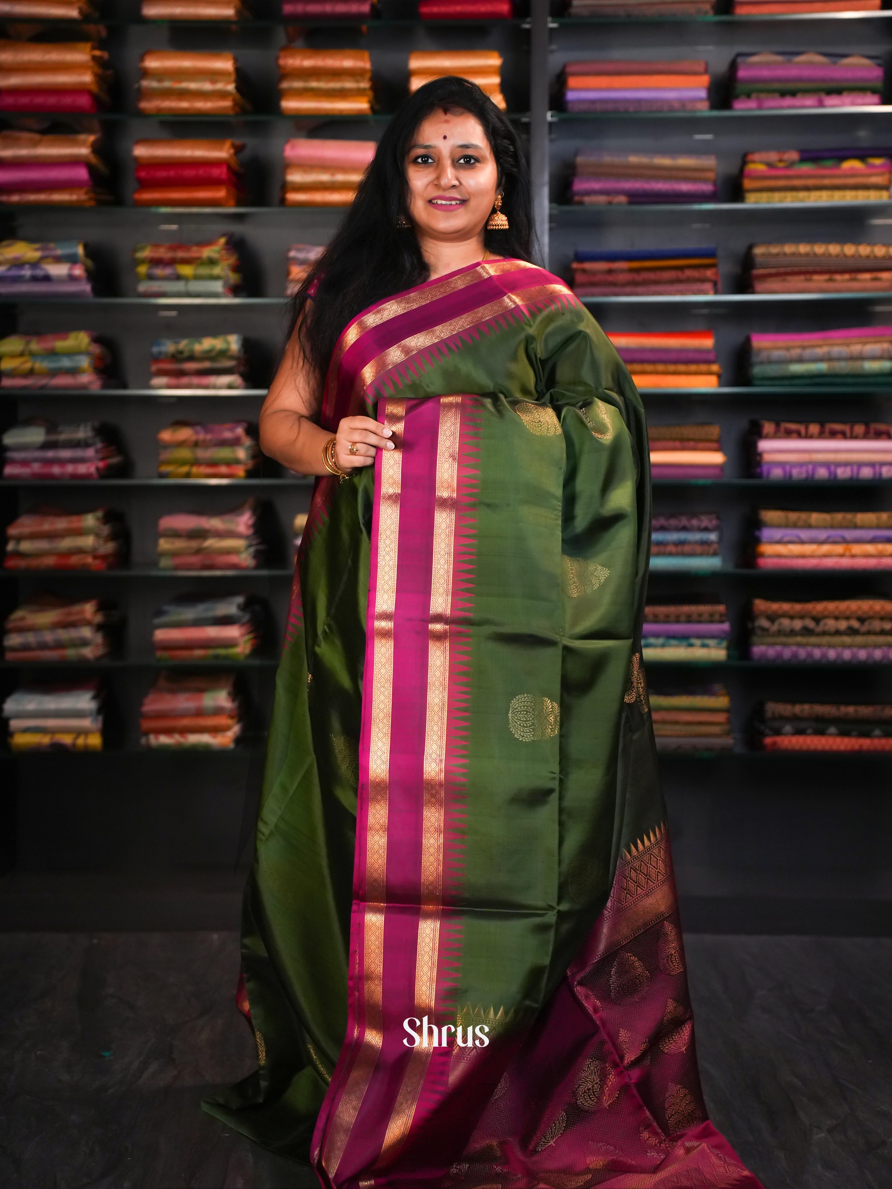 Green & Rose Maroon  - Soft Silk Saree