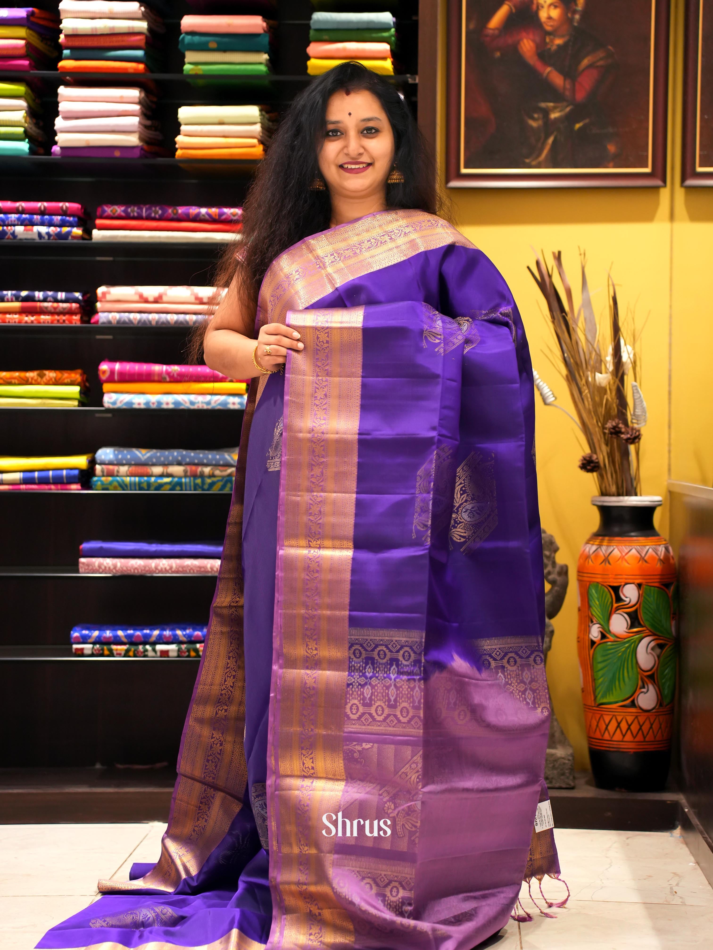 Violet & Purple - Soft Silk Saree