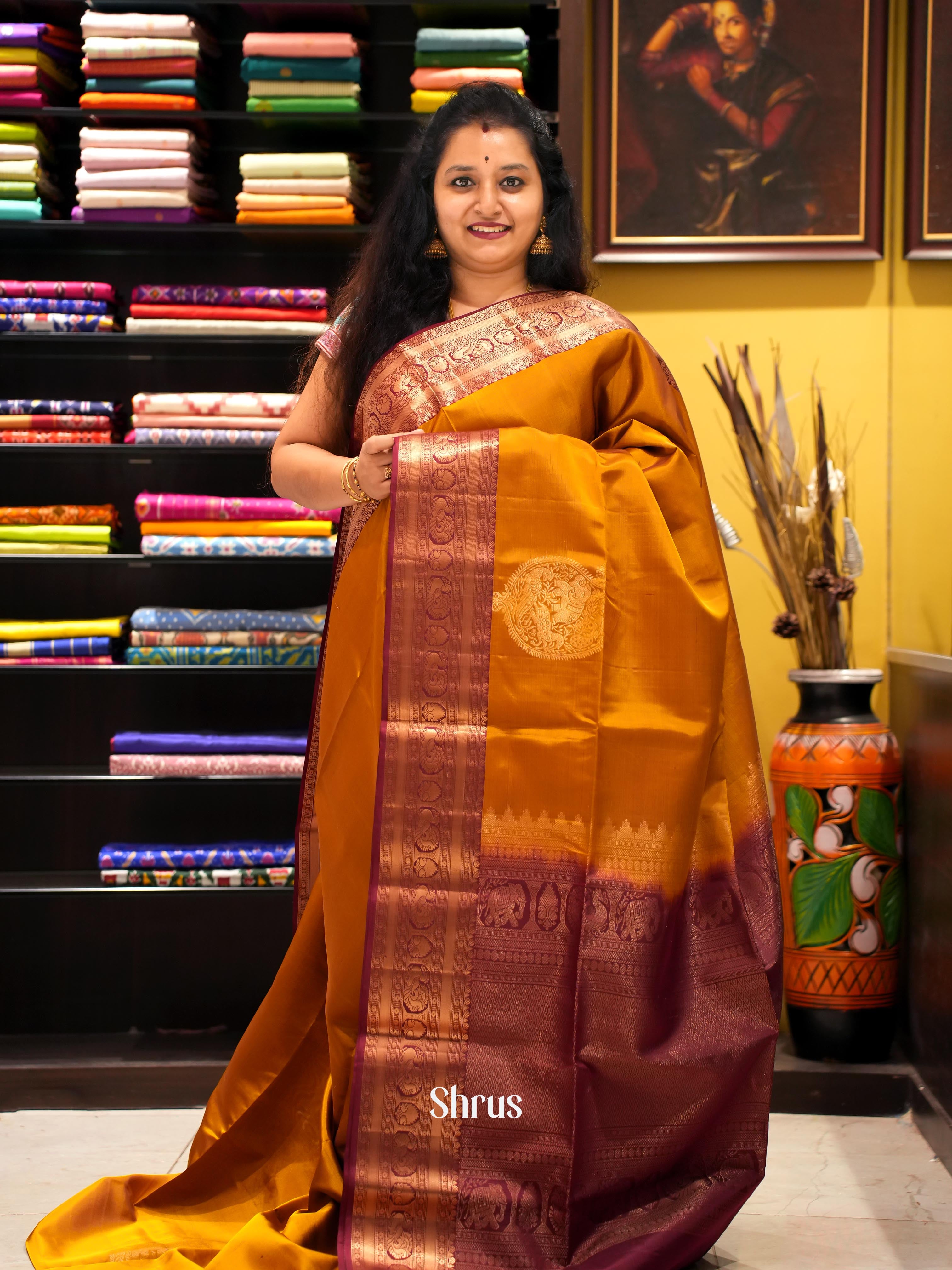 Mustard & Brown - Soft Silk Saree