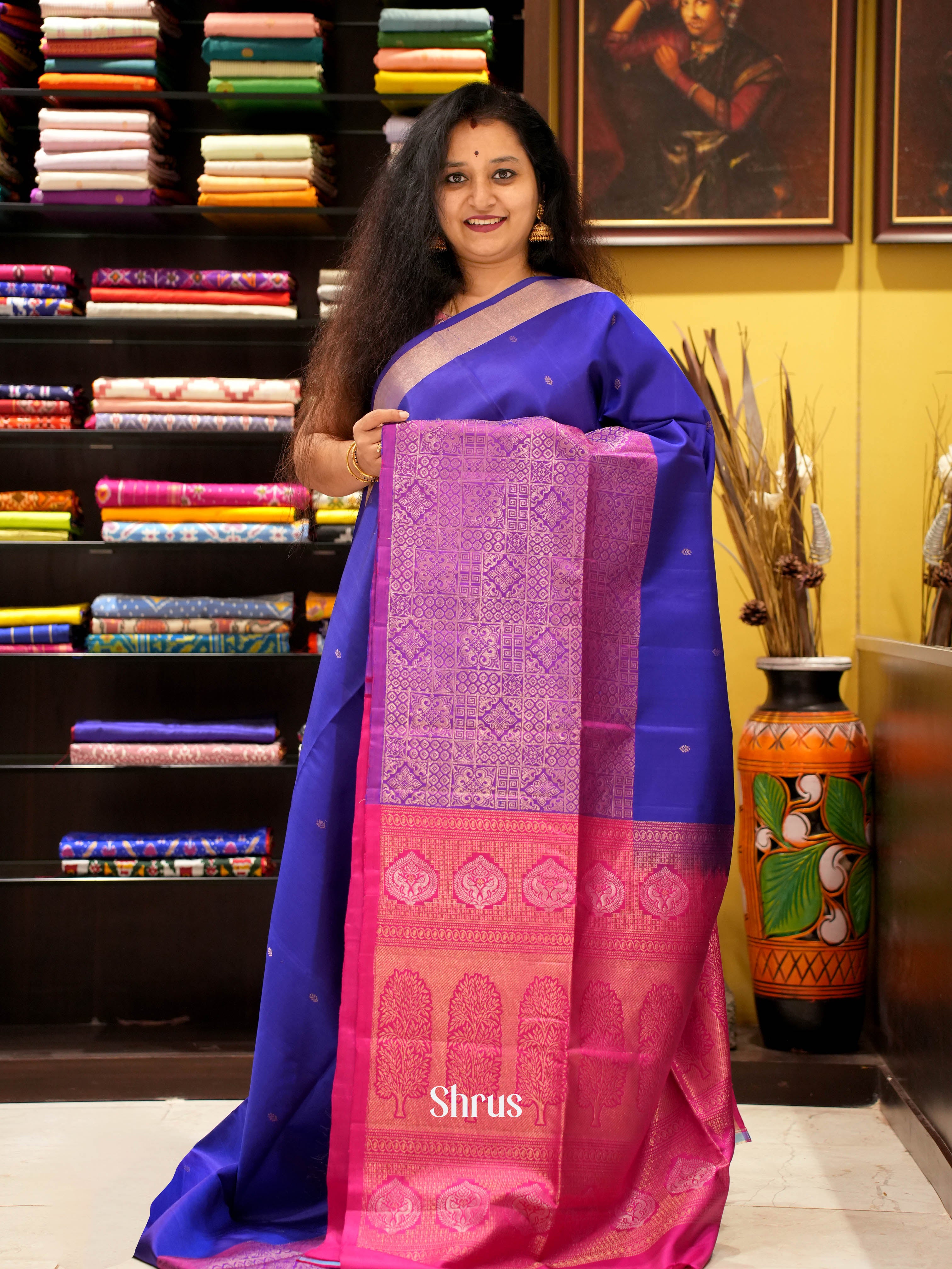 Blue & Pink - Soft Silk Saree