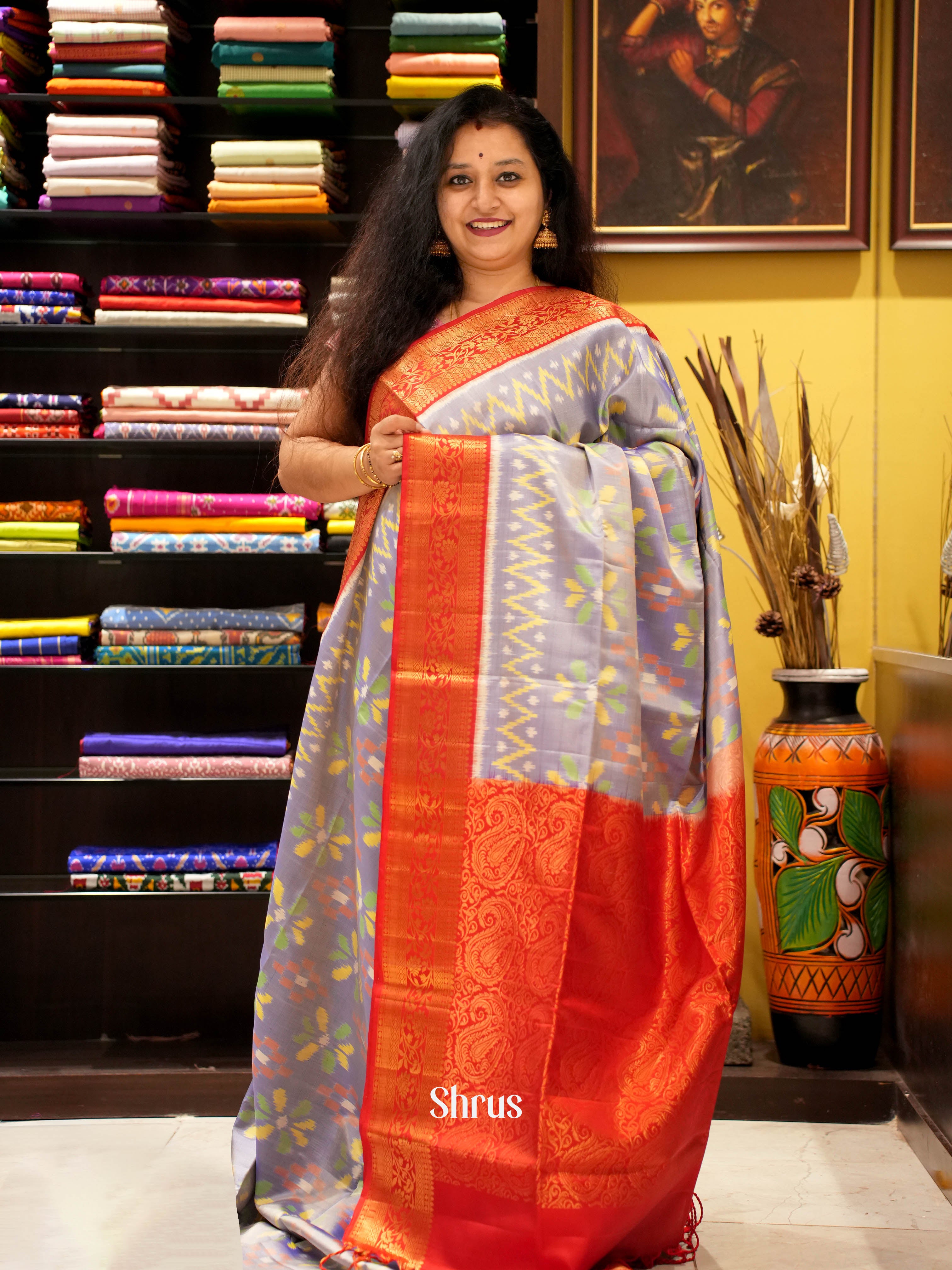 Mild Lavender & Red - Soft Silk Saree