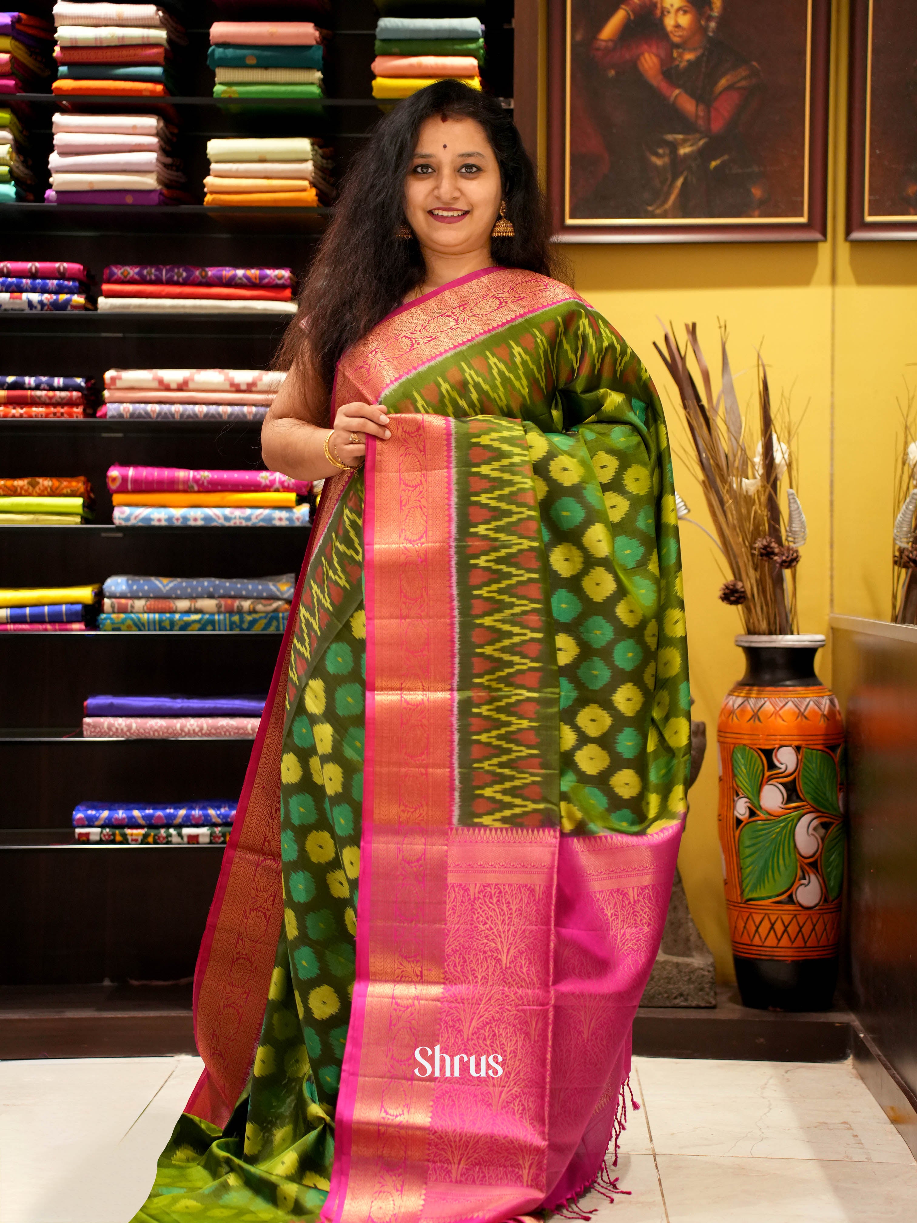 Green & Pink - Soft Silk Saree