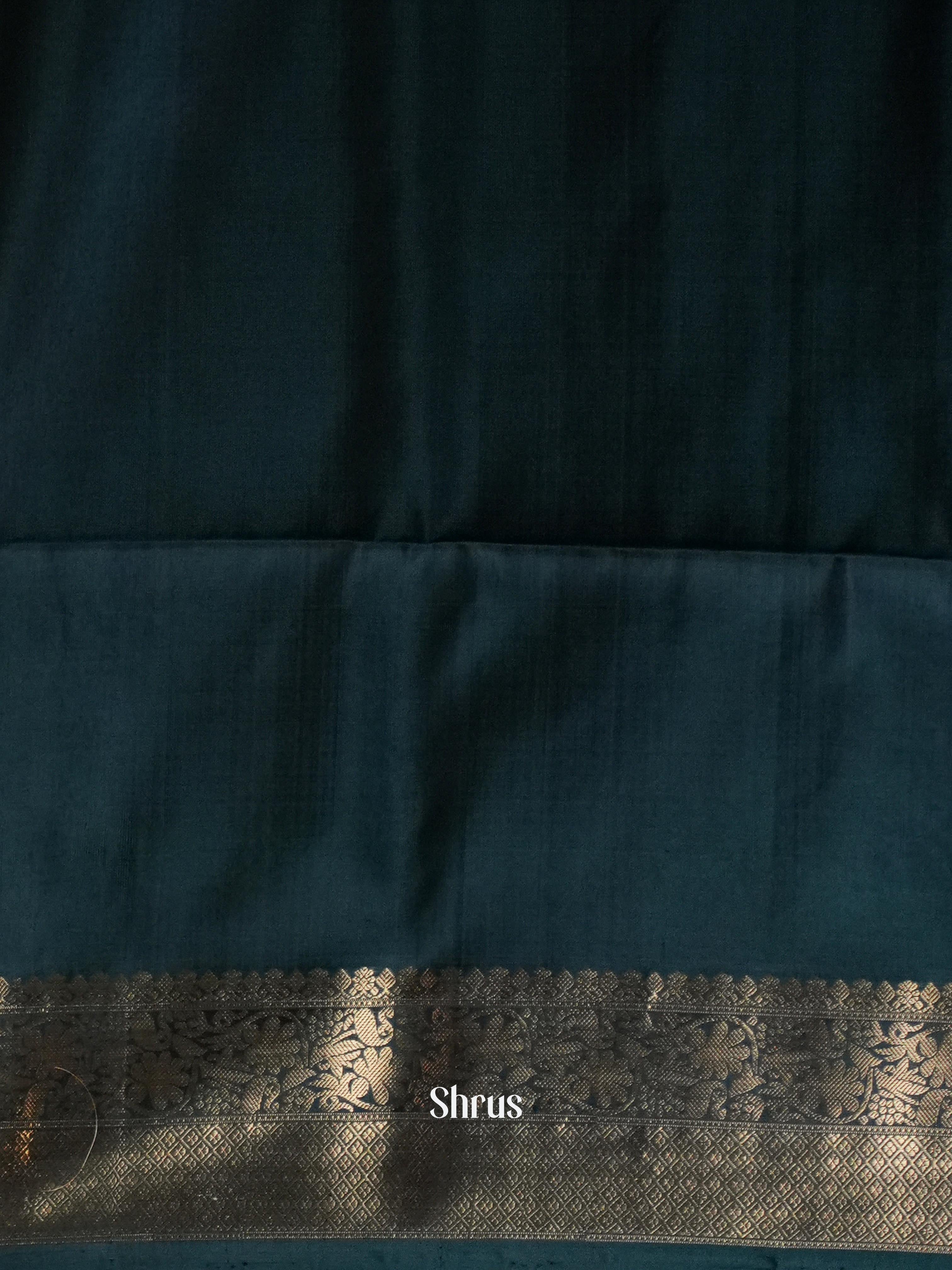 Cream & Dark Green  - Soft Silk Saree