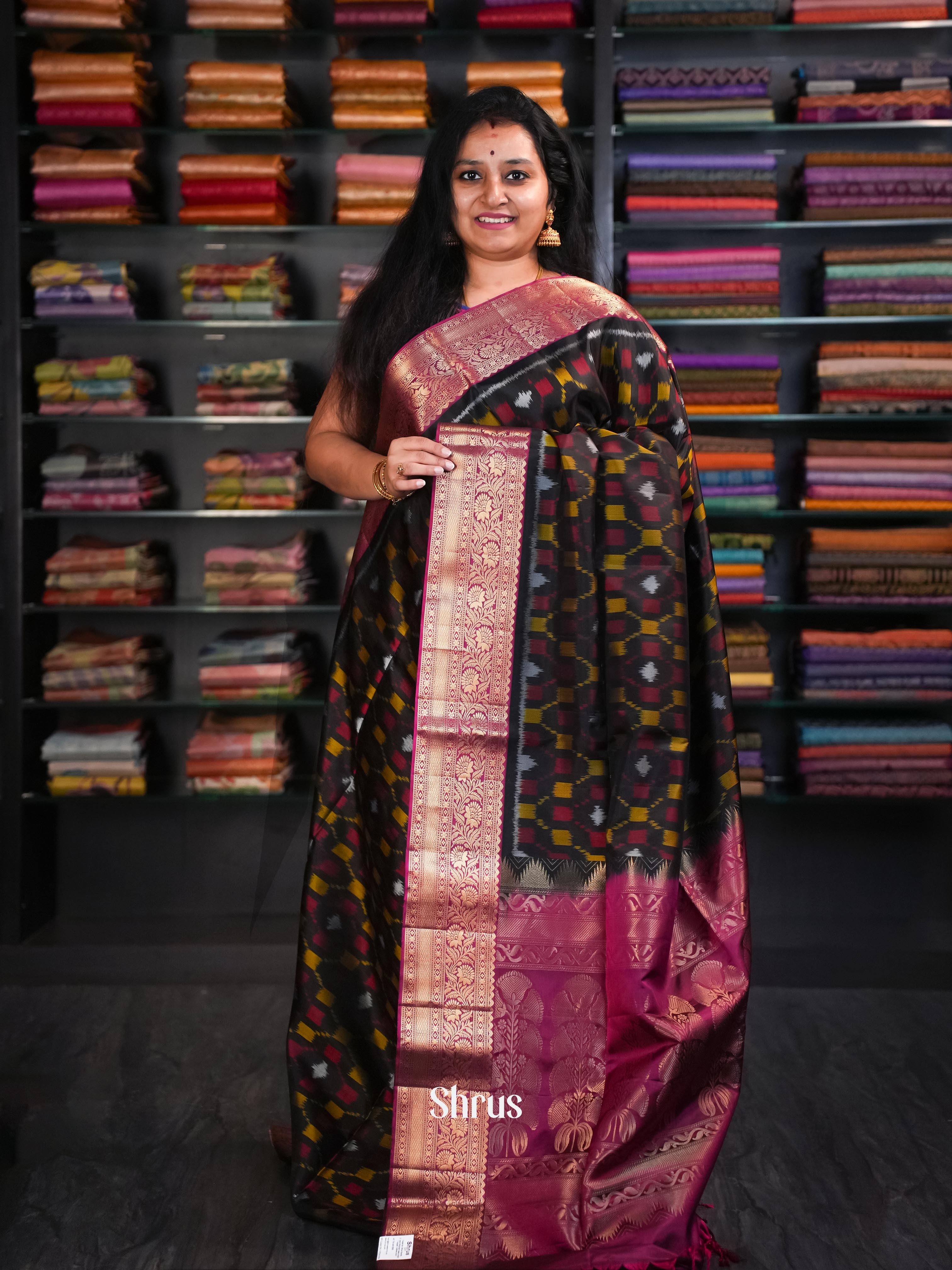 Black & Rosy Red  - Soft Silk Saree