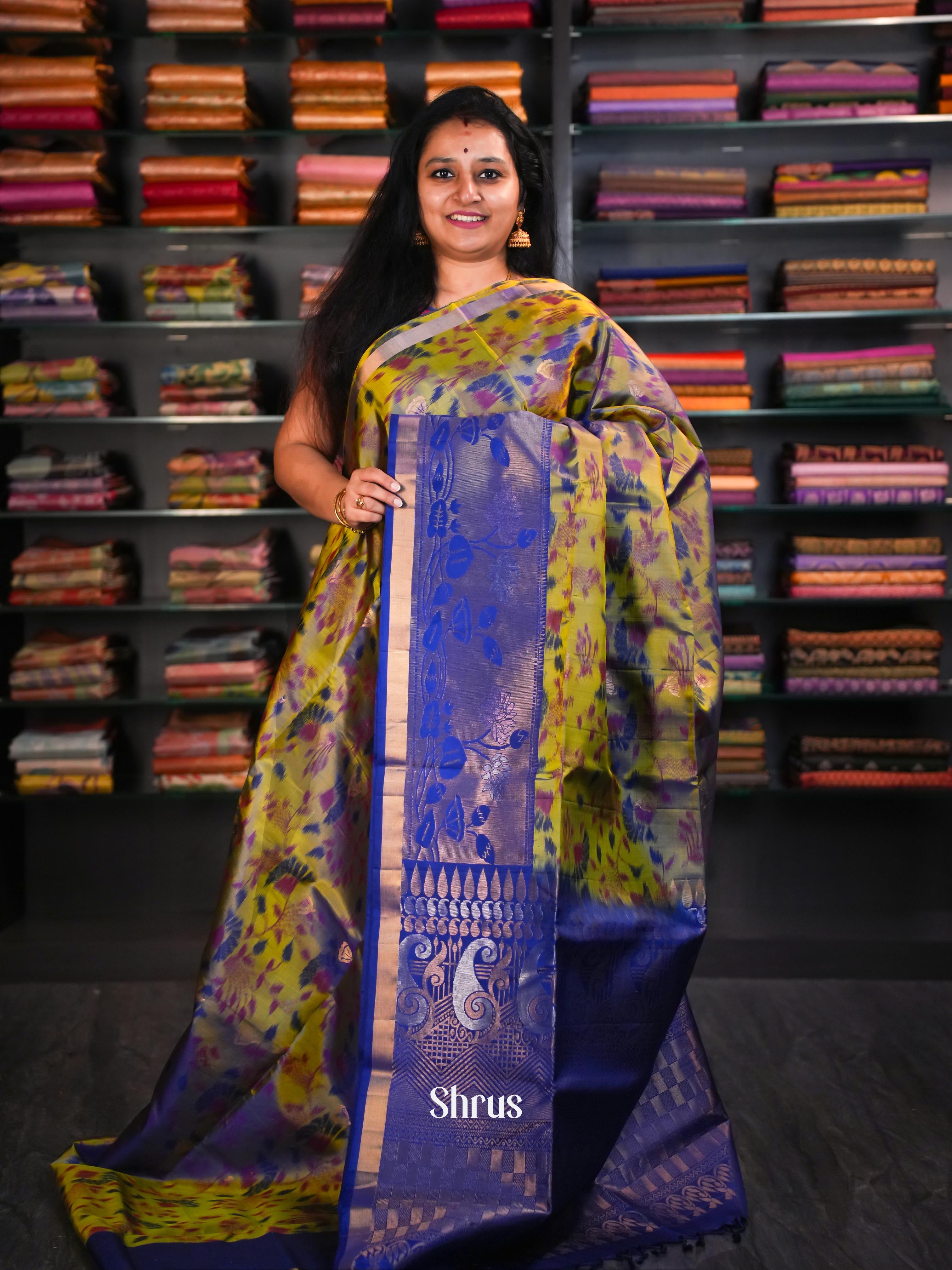 Indigo & Green  - Soft Silk Saree