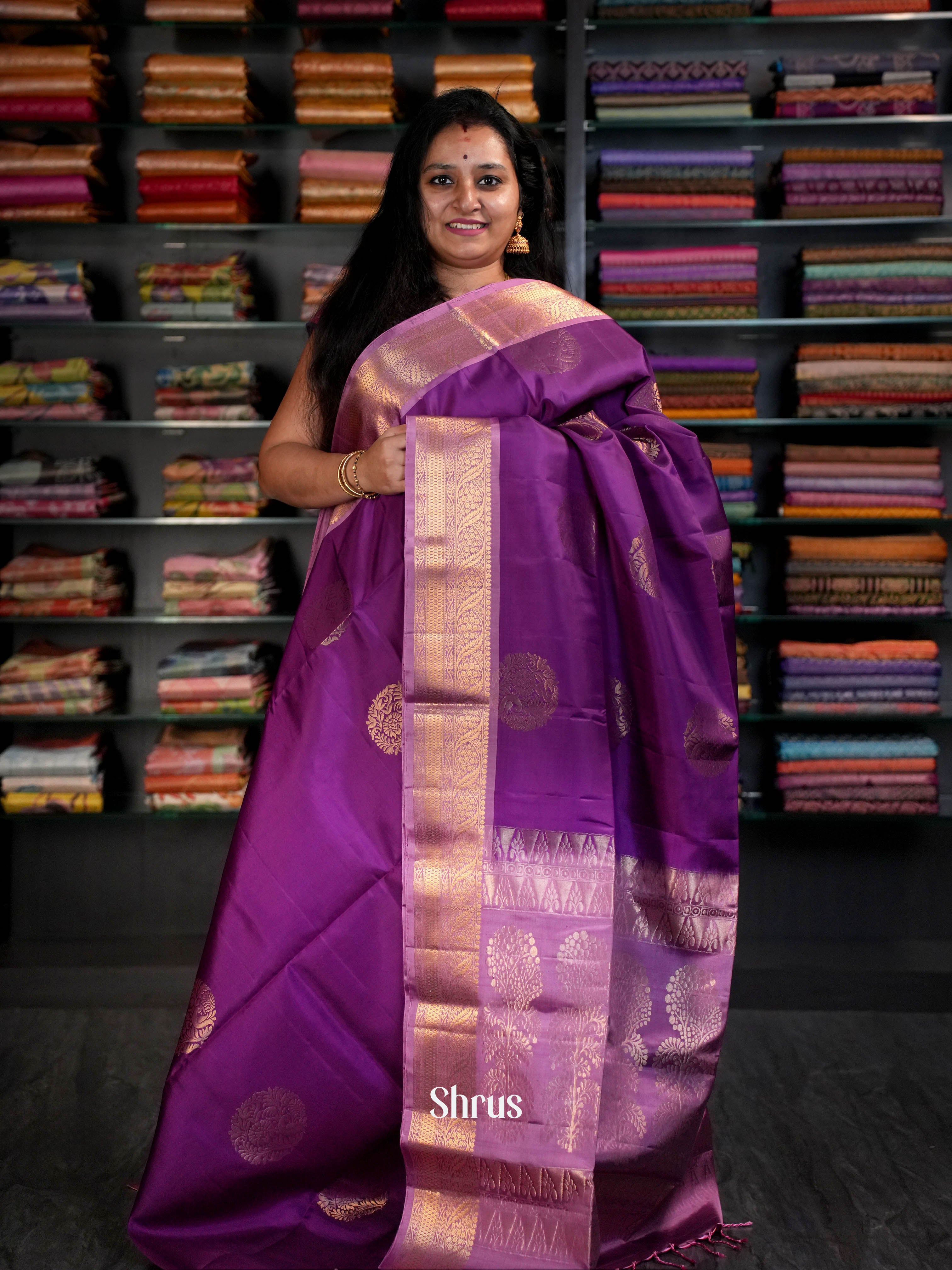 Imperial Purple & Violet pink  - Soft Silk Saree