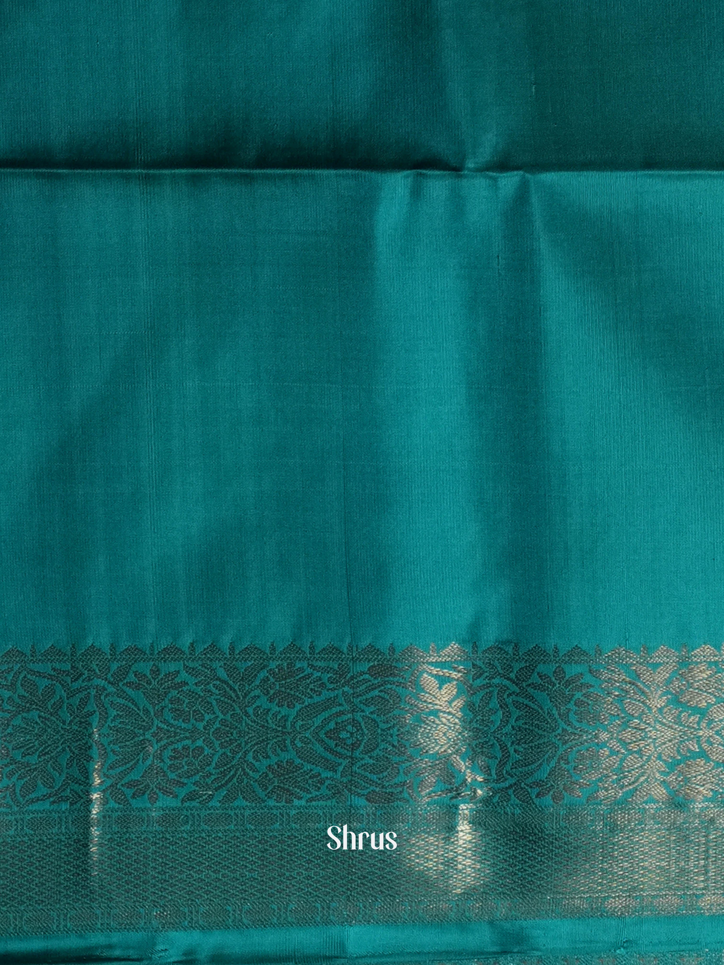 Black , Peach & Green - Kanchi Border Soft Silk Saree