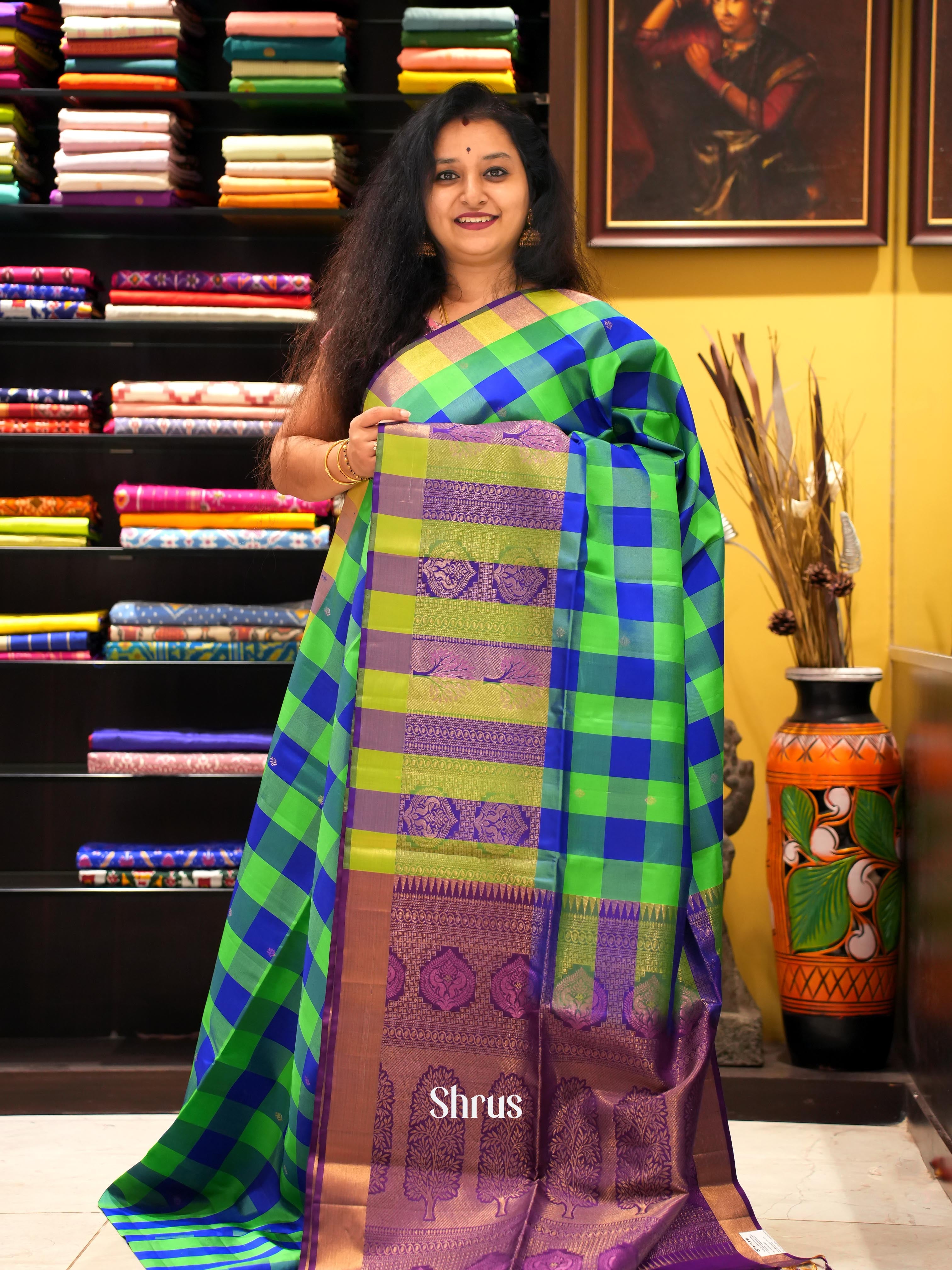 Green & Purple - Soft Silk Saree