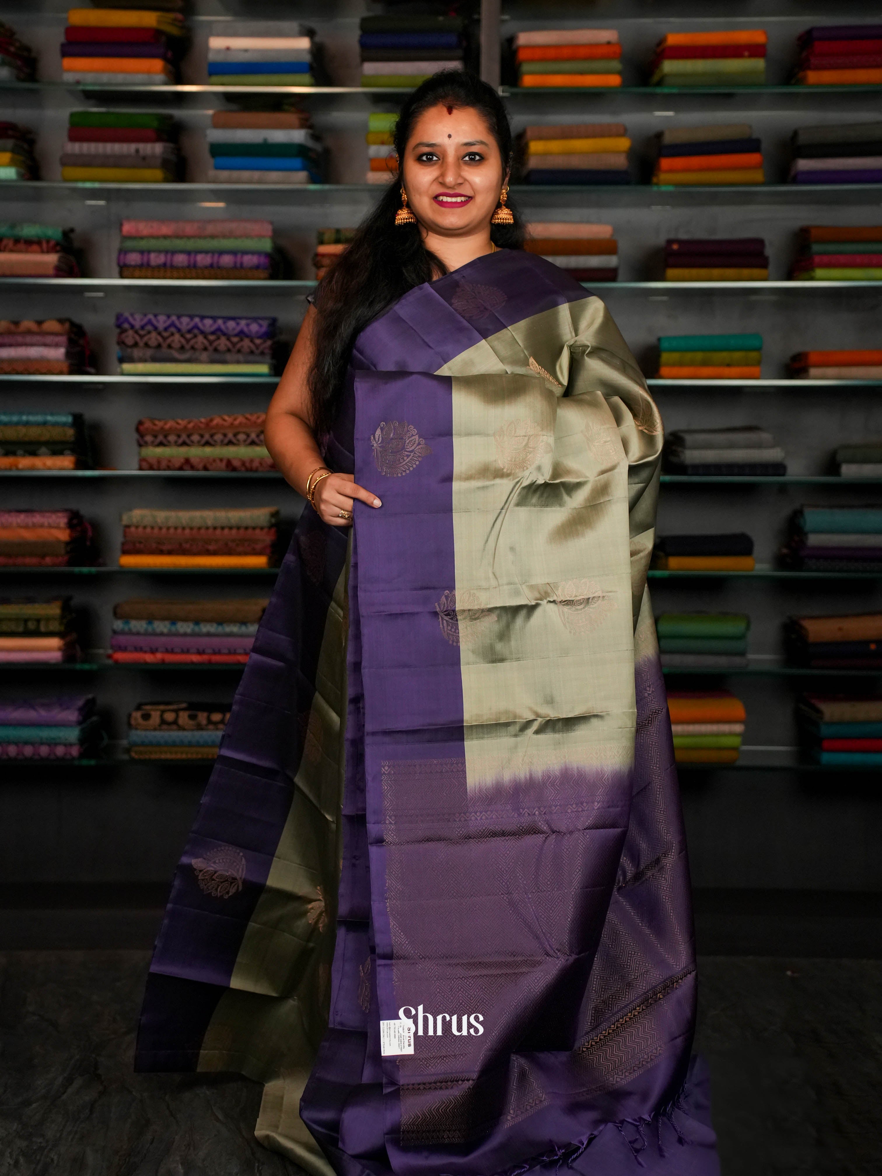 Barefoot In The Grass & Violet  - Softsilk-halfpure Saree