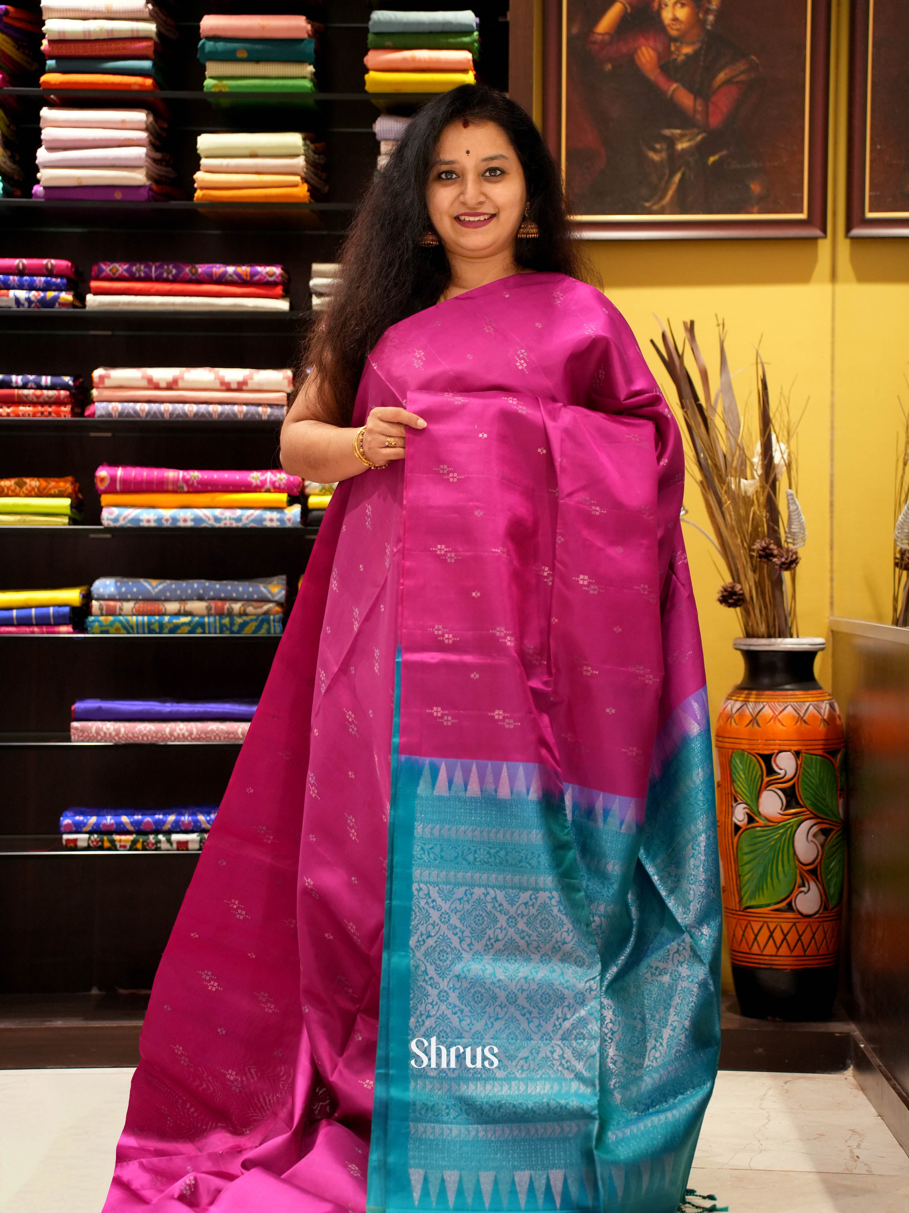 Purple & Blue - Soft Silk Saree