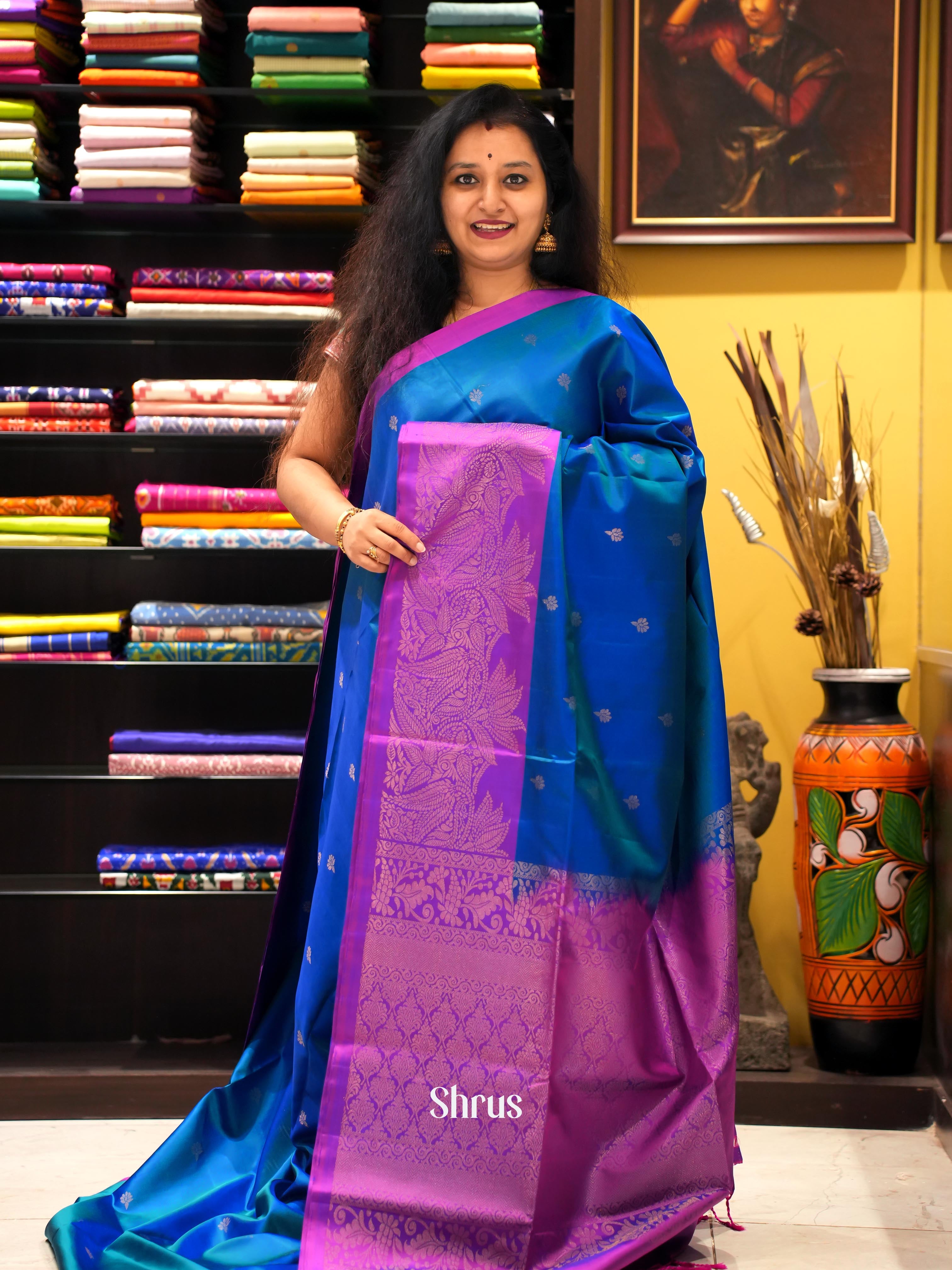 Blue & Purple- Soft Silk Saree