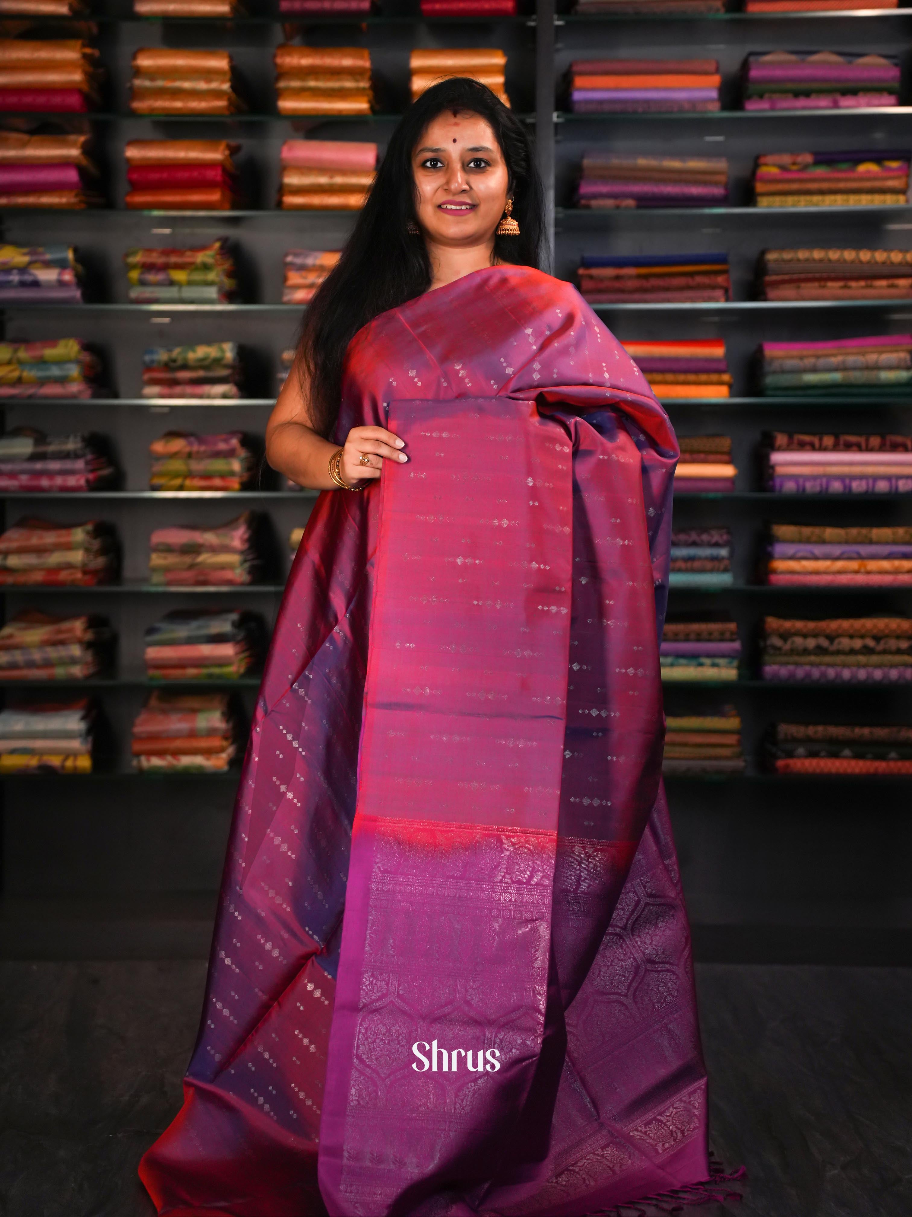 Dark Magenta & Double Shaded Red  - Soft Silk Saree