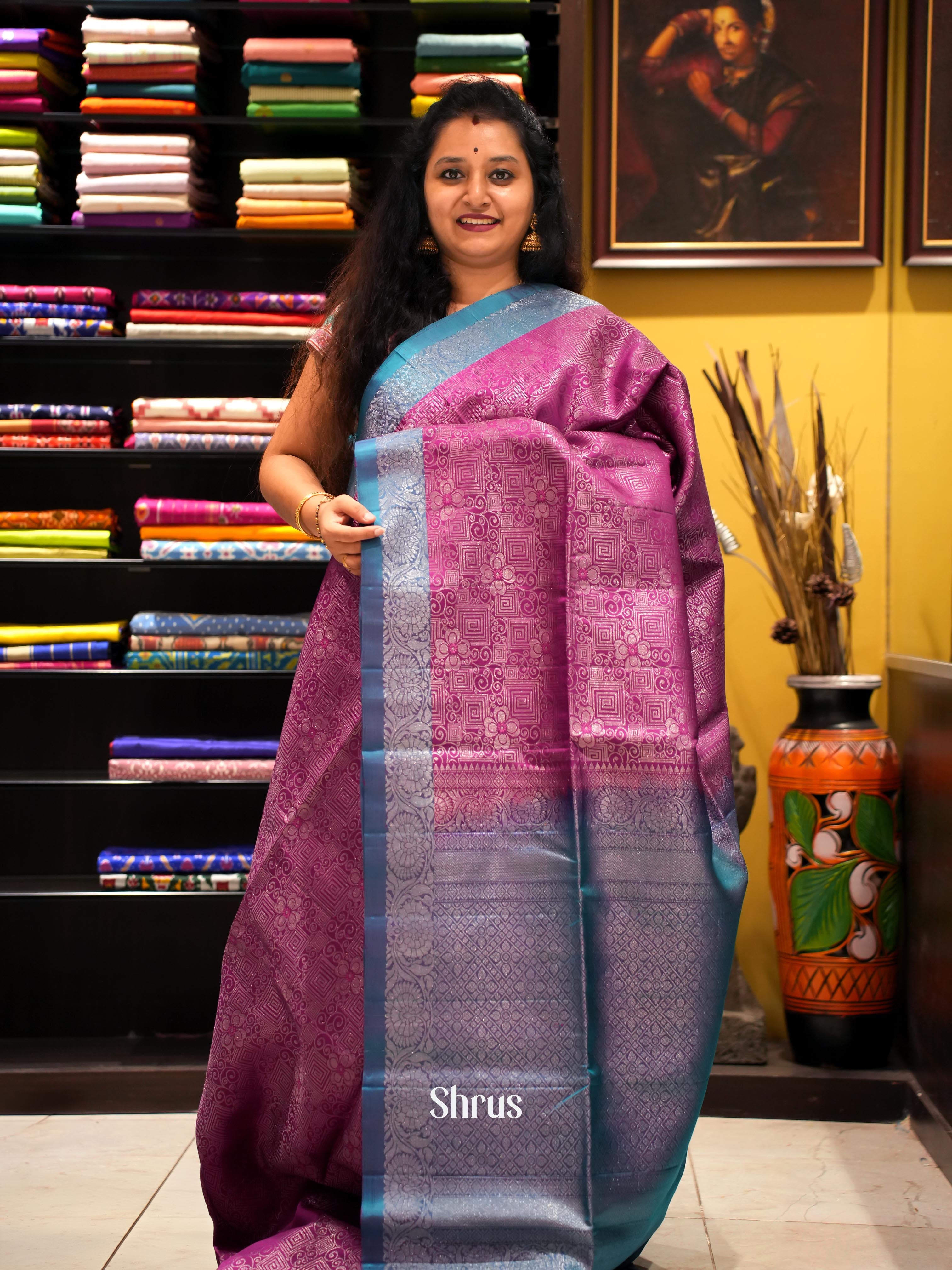 Purple & Blue - Soft Silk Saree