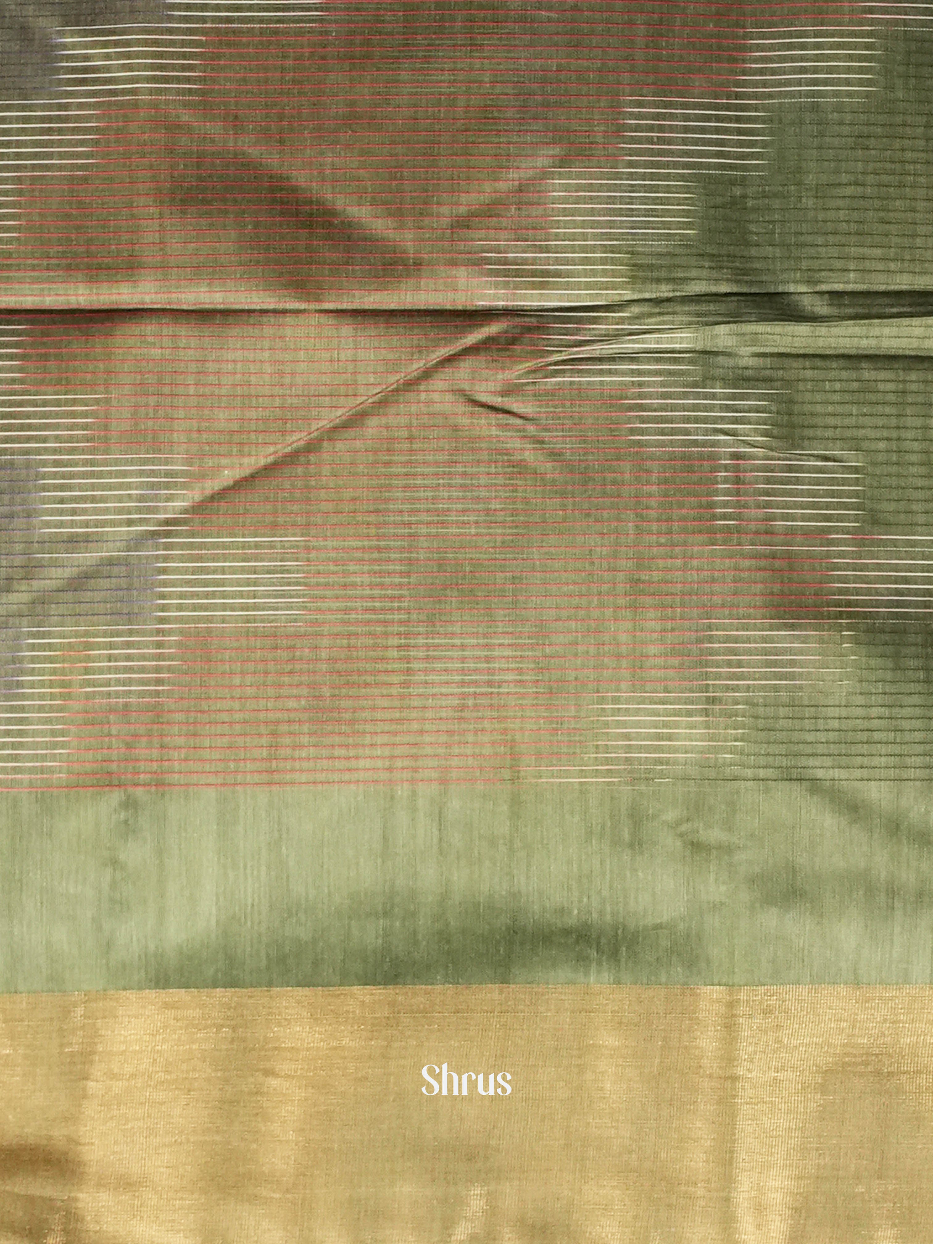 Greenish Grey  - Ikkat Kora Saree