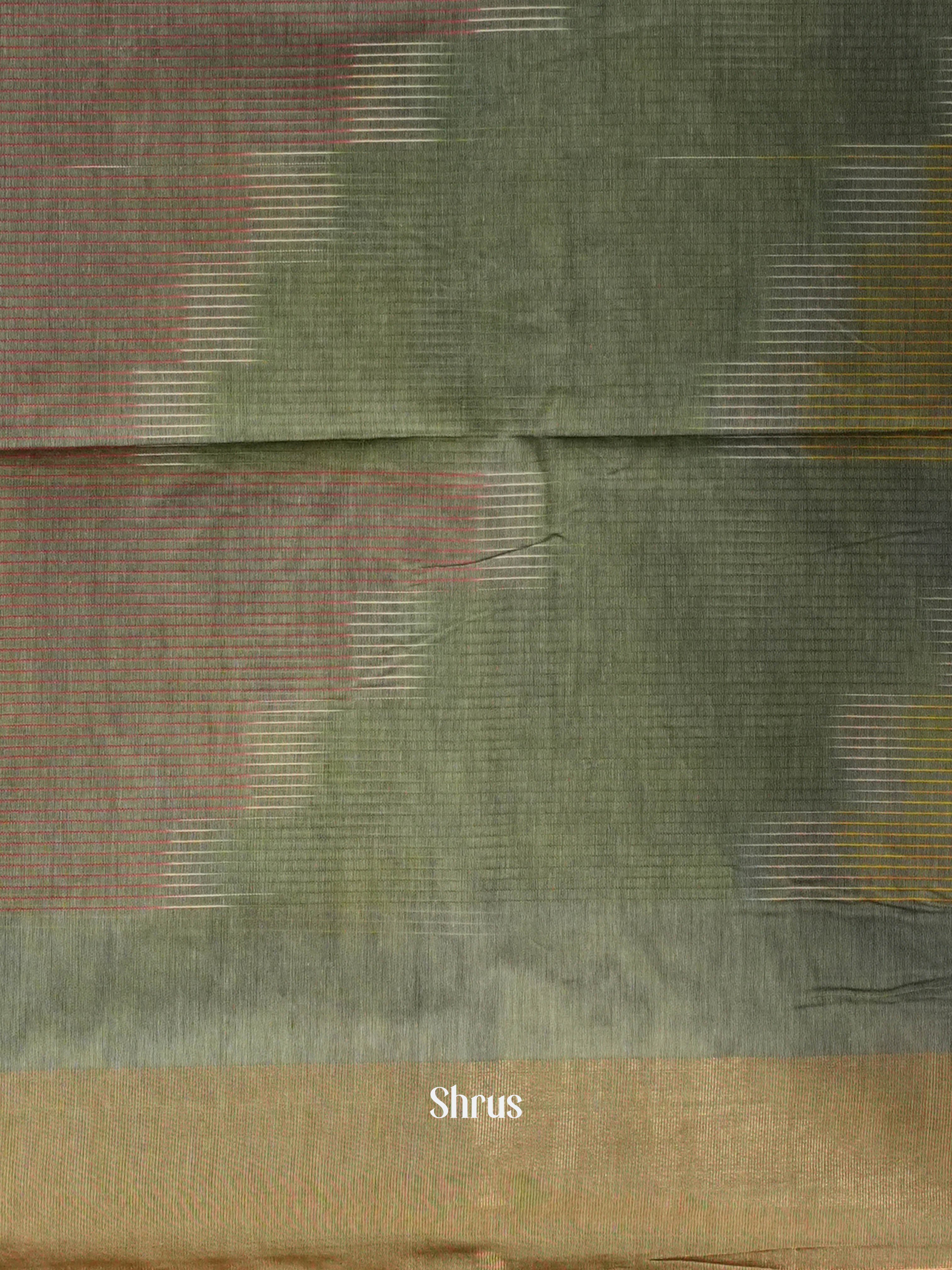 Greenish Grey - Ikkat Kora Saree