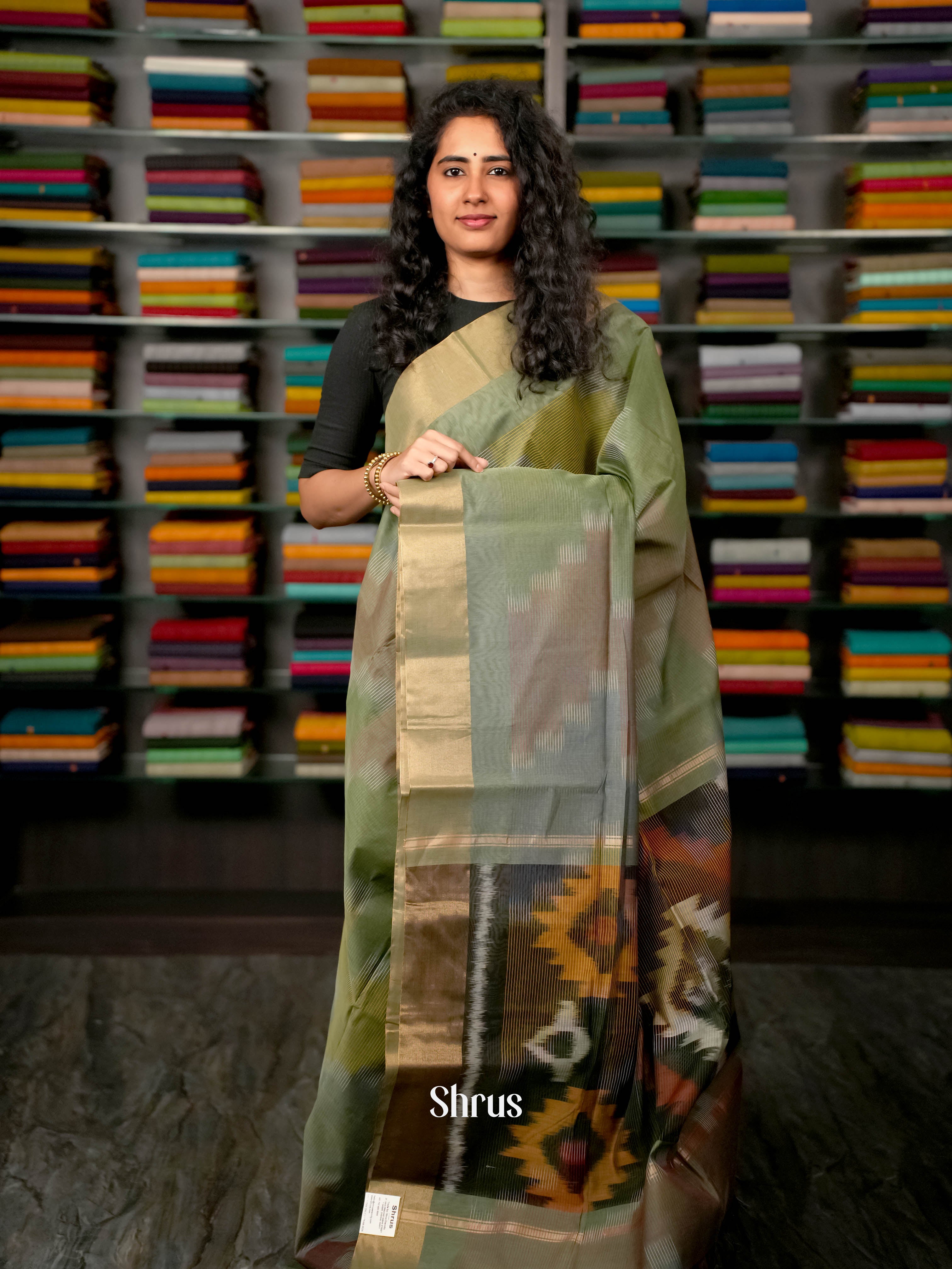 Green  - Ikkat Kora Saree