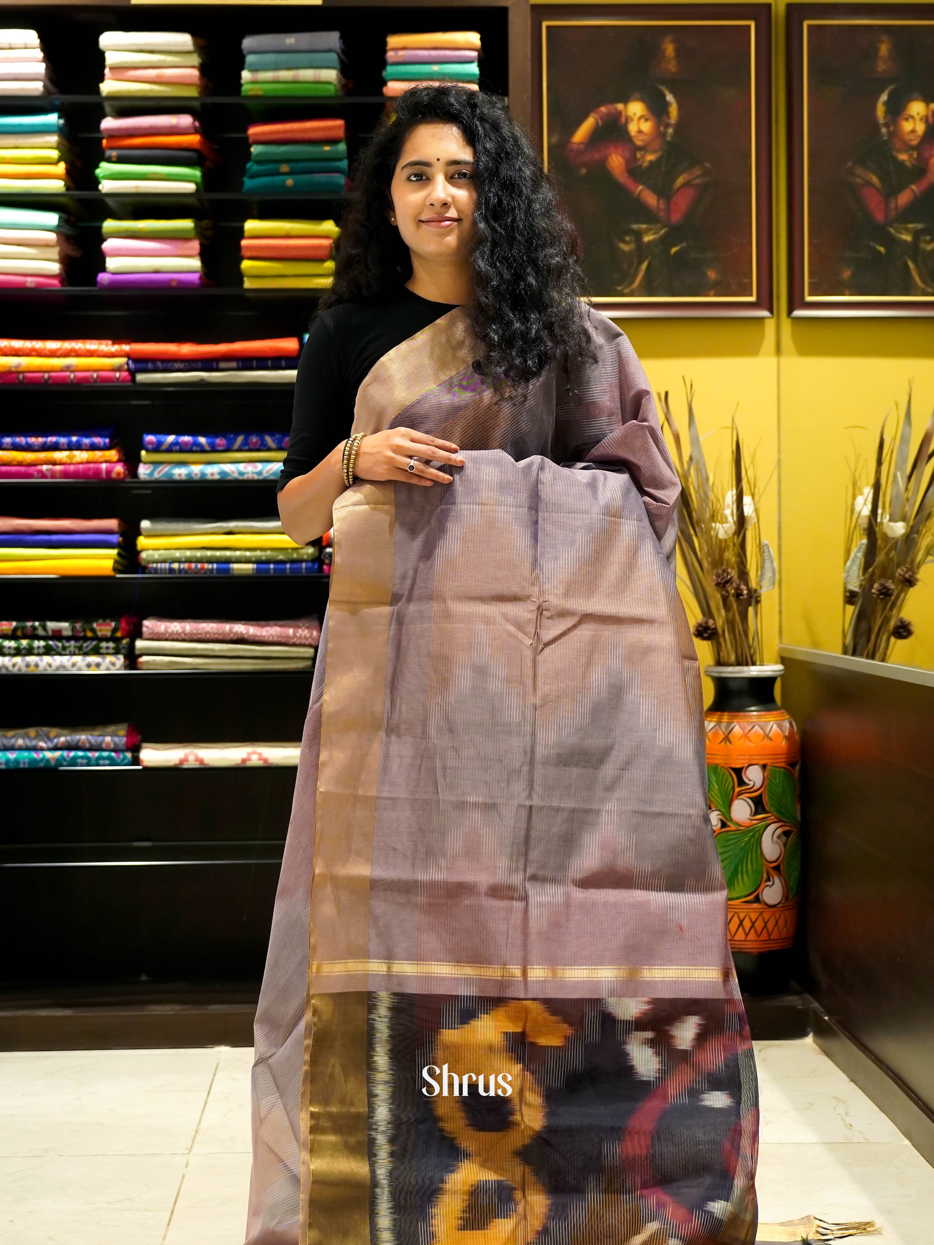 Light Purple  - Ikkat Kora Saree