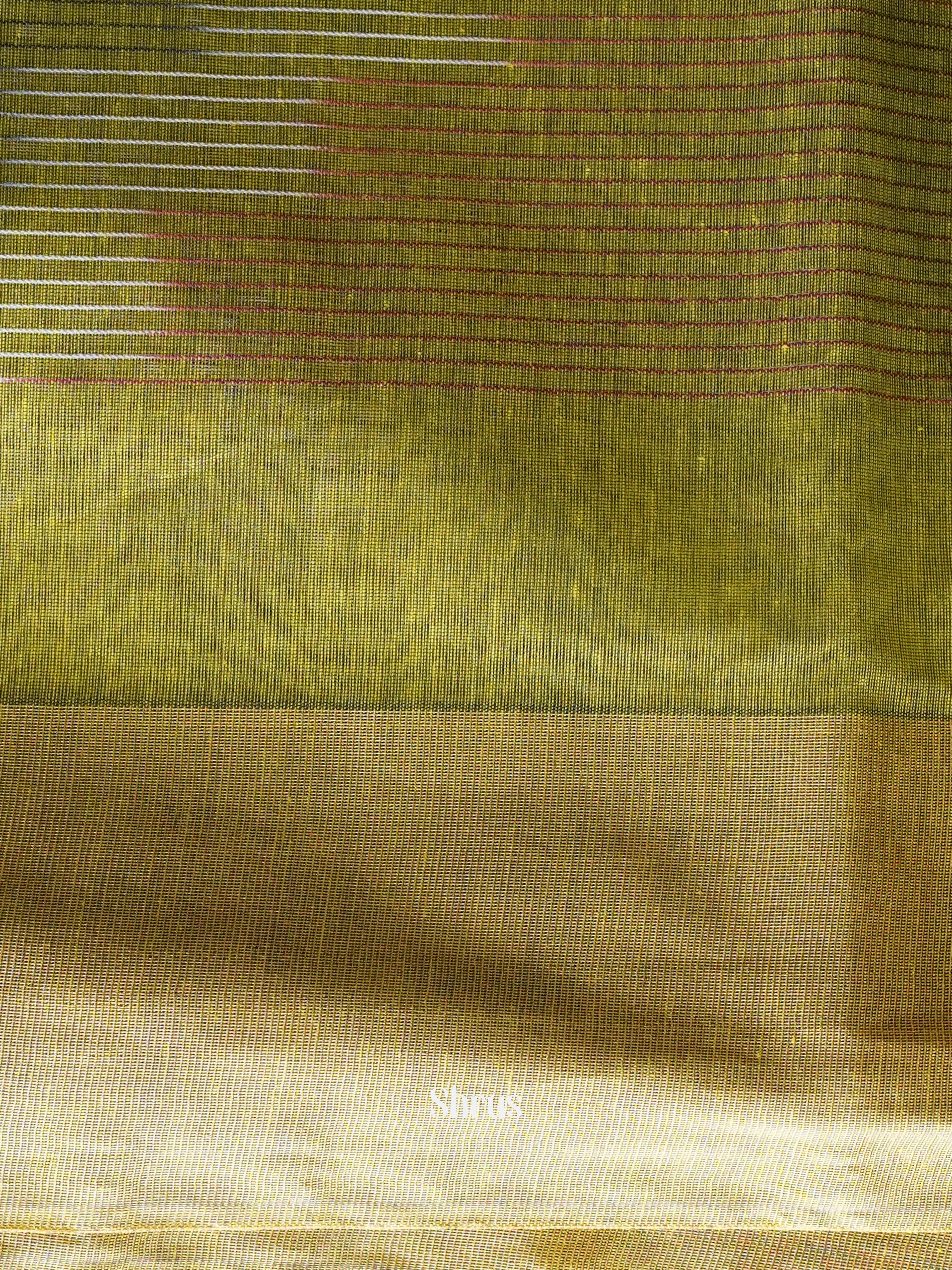 Greenish Yellow - Ikkat Kora Saree