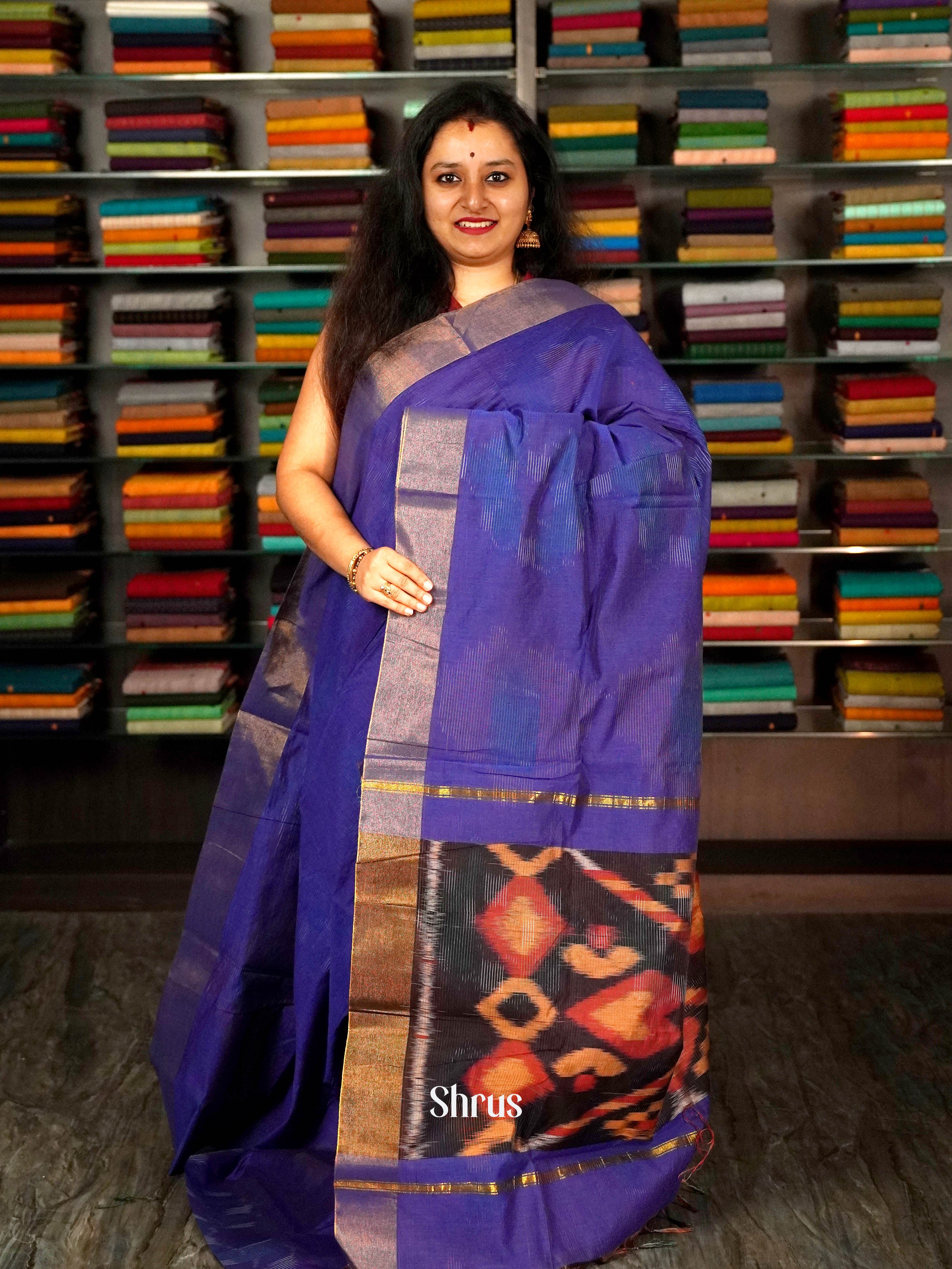 Blue - Ikkat Kora Saree