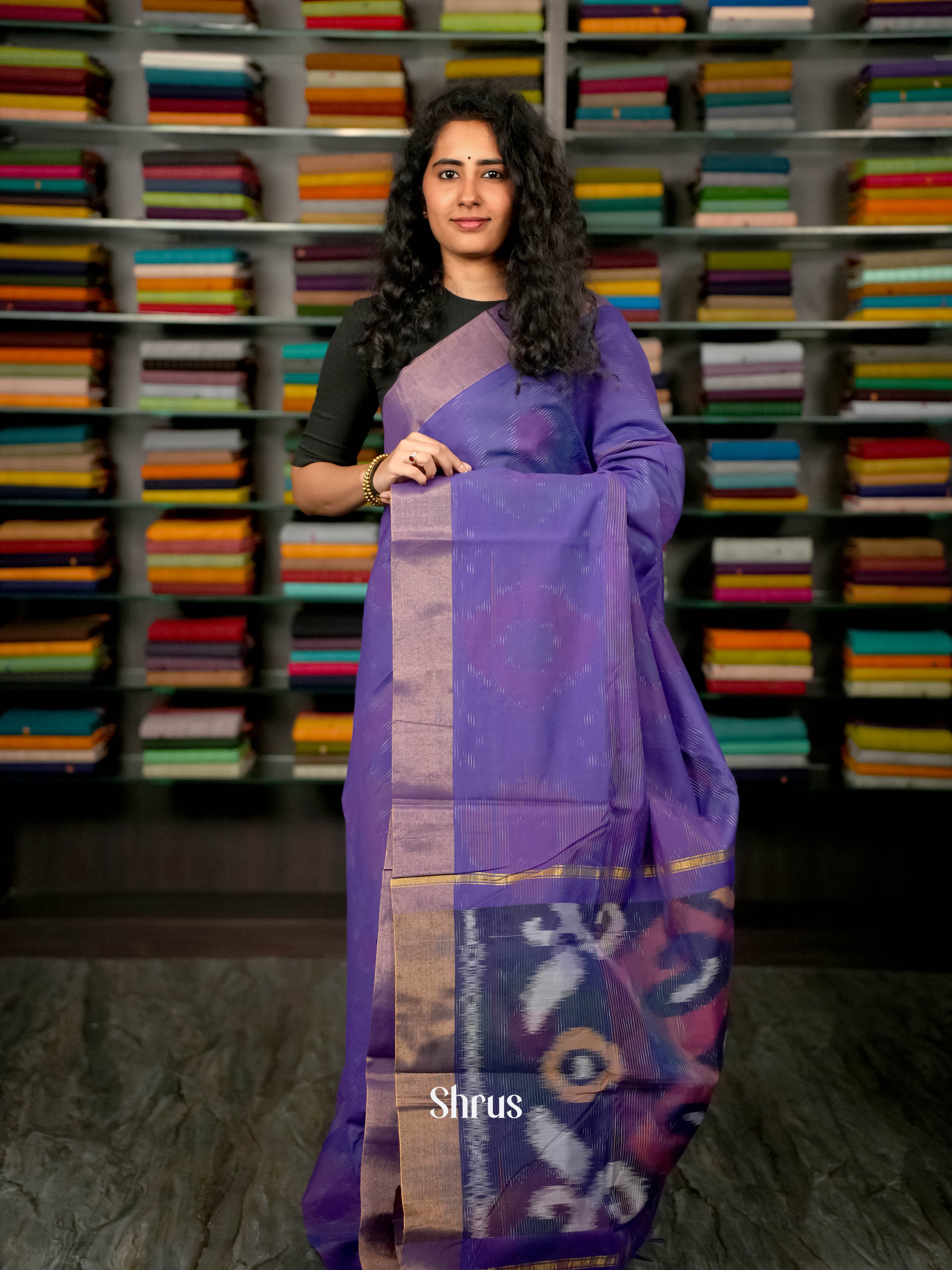 Purple- Ikkat Kora Saree