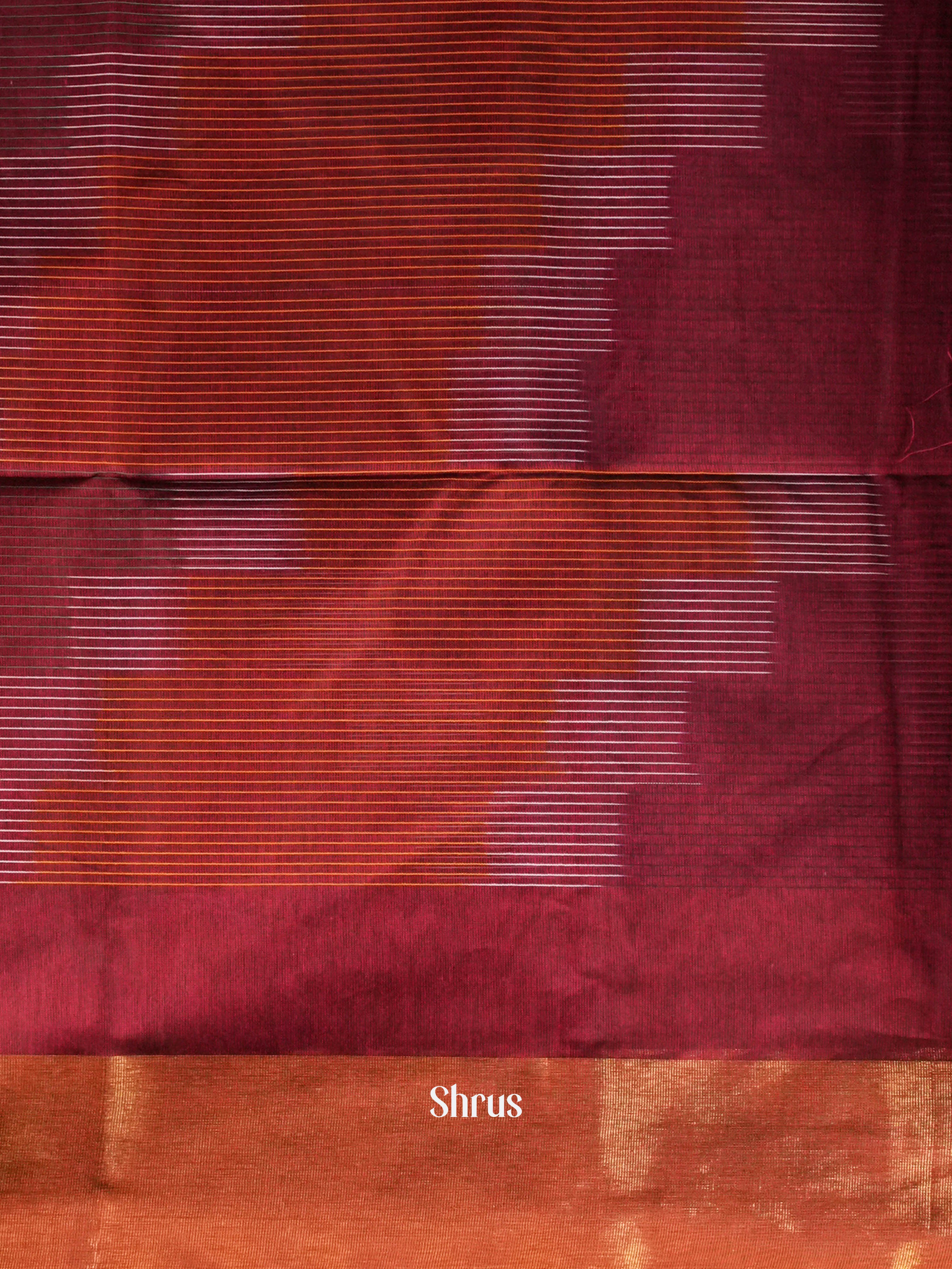 Maroon & Brown  - Ikkat Kora Saree