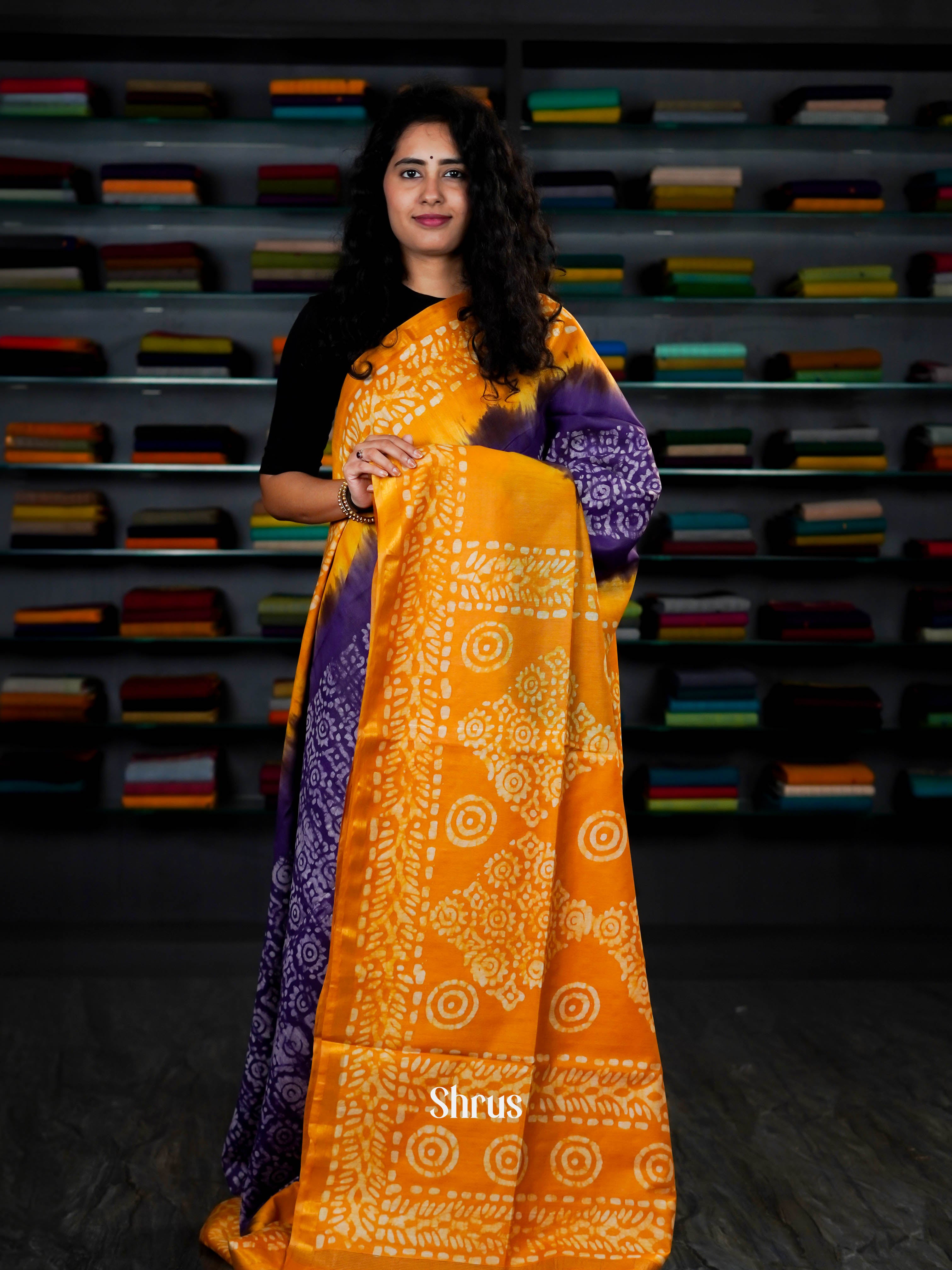 Violet & Orange - Bhatik Saree