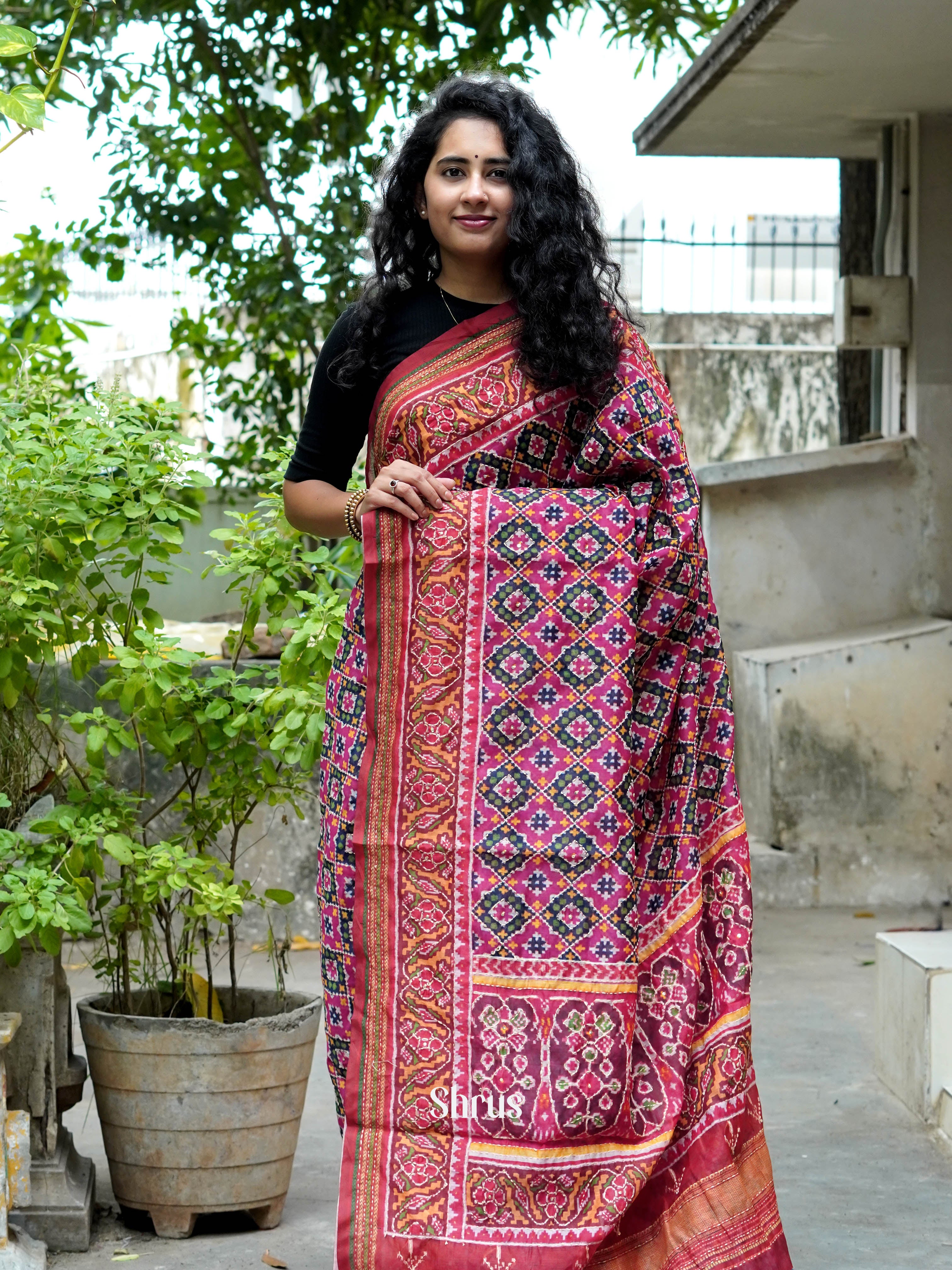 Pink & Green - Semi Kantha Saree