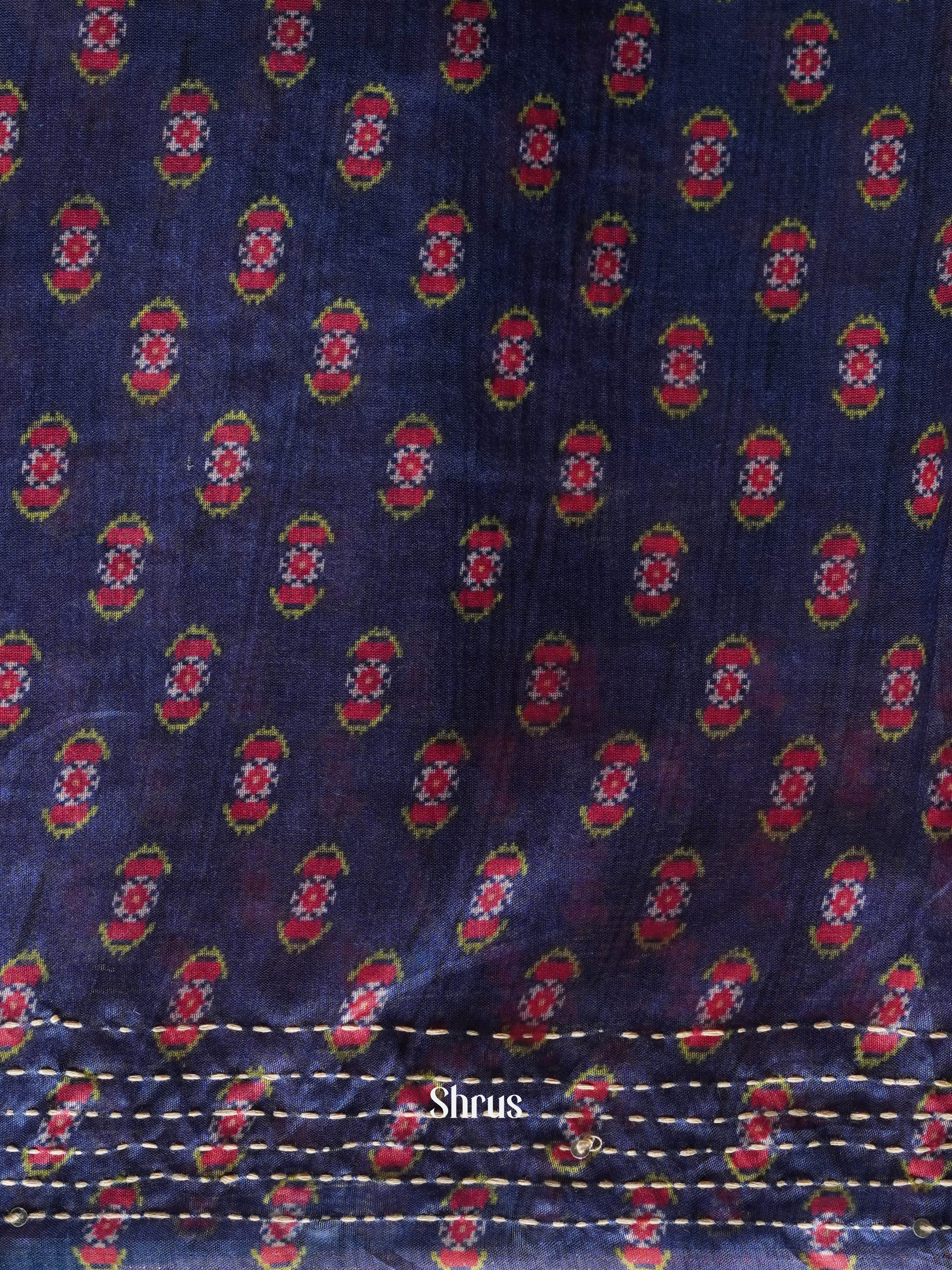 Blue &  Red - Semi Kantha Saree