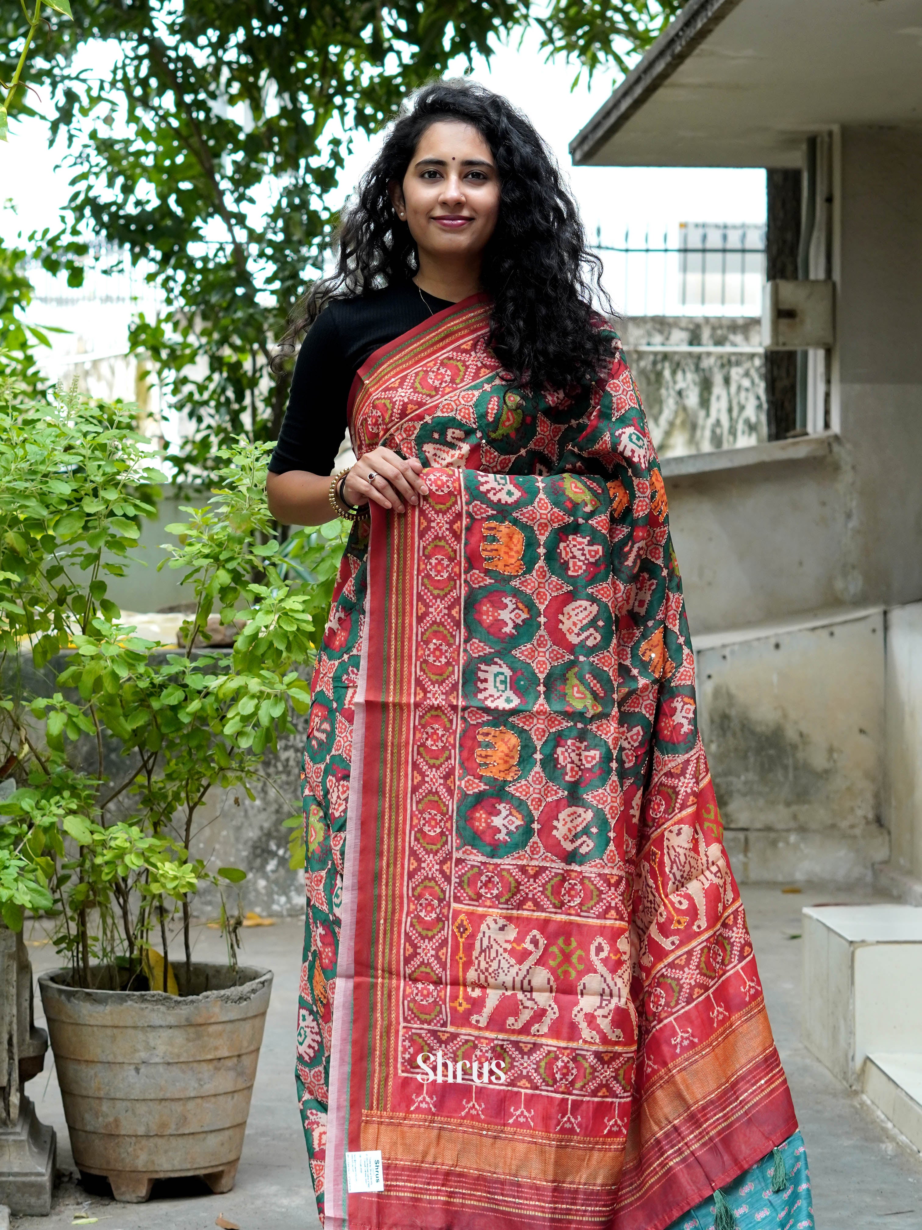 Green & Maroon- Semi Kantha Saree