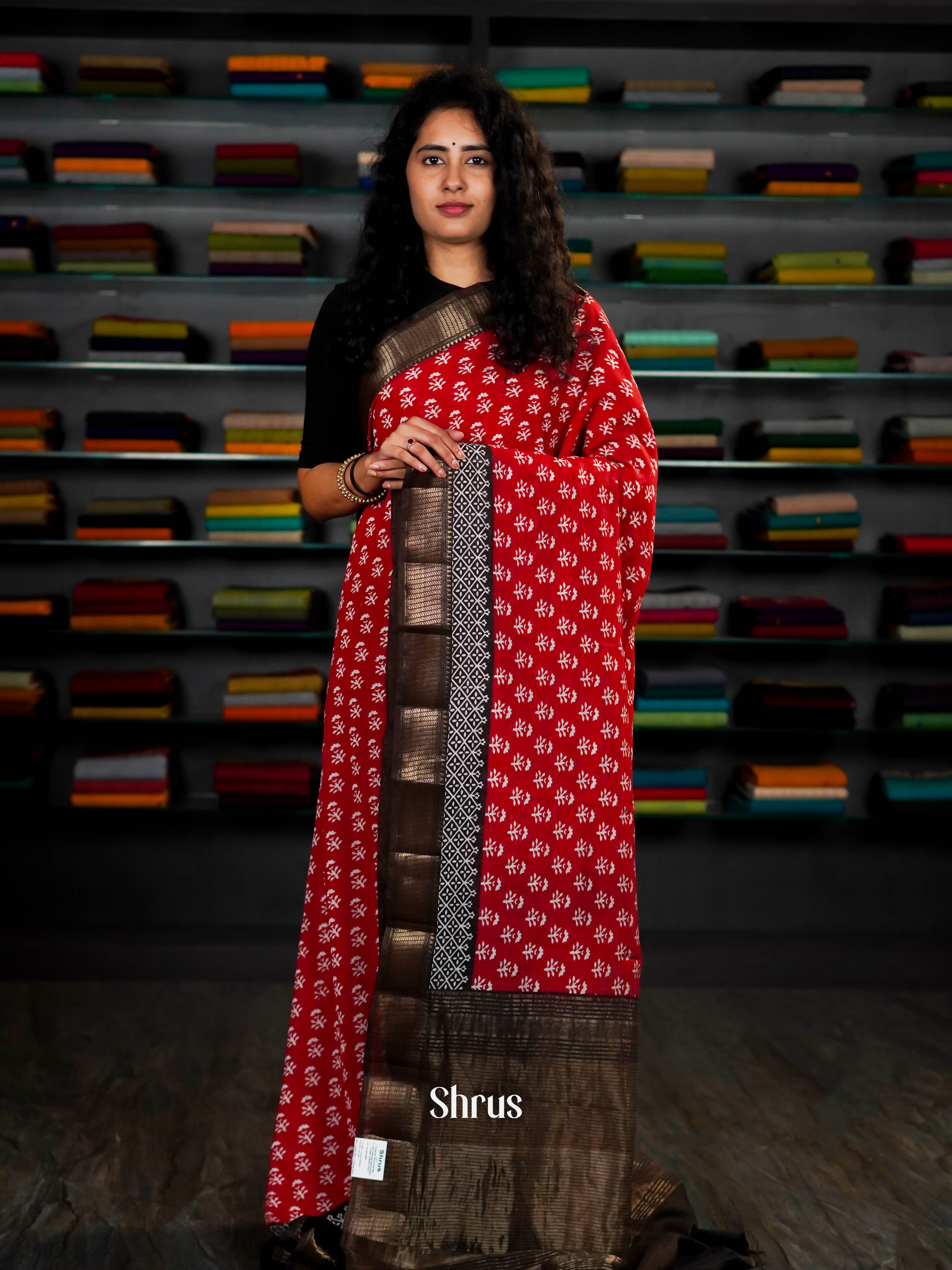 Red & Brown  - Art Modal Saree