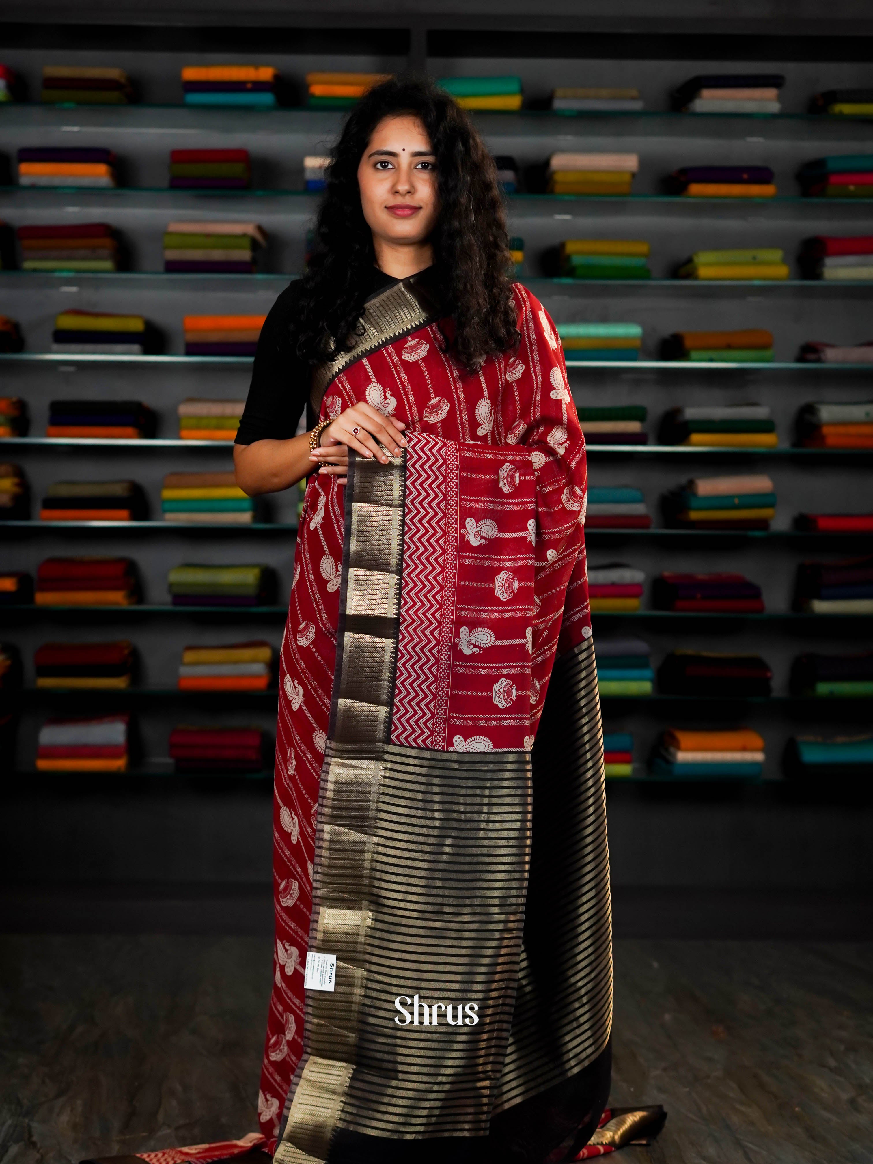 Maroon & Black  - Art Modal Saree