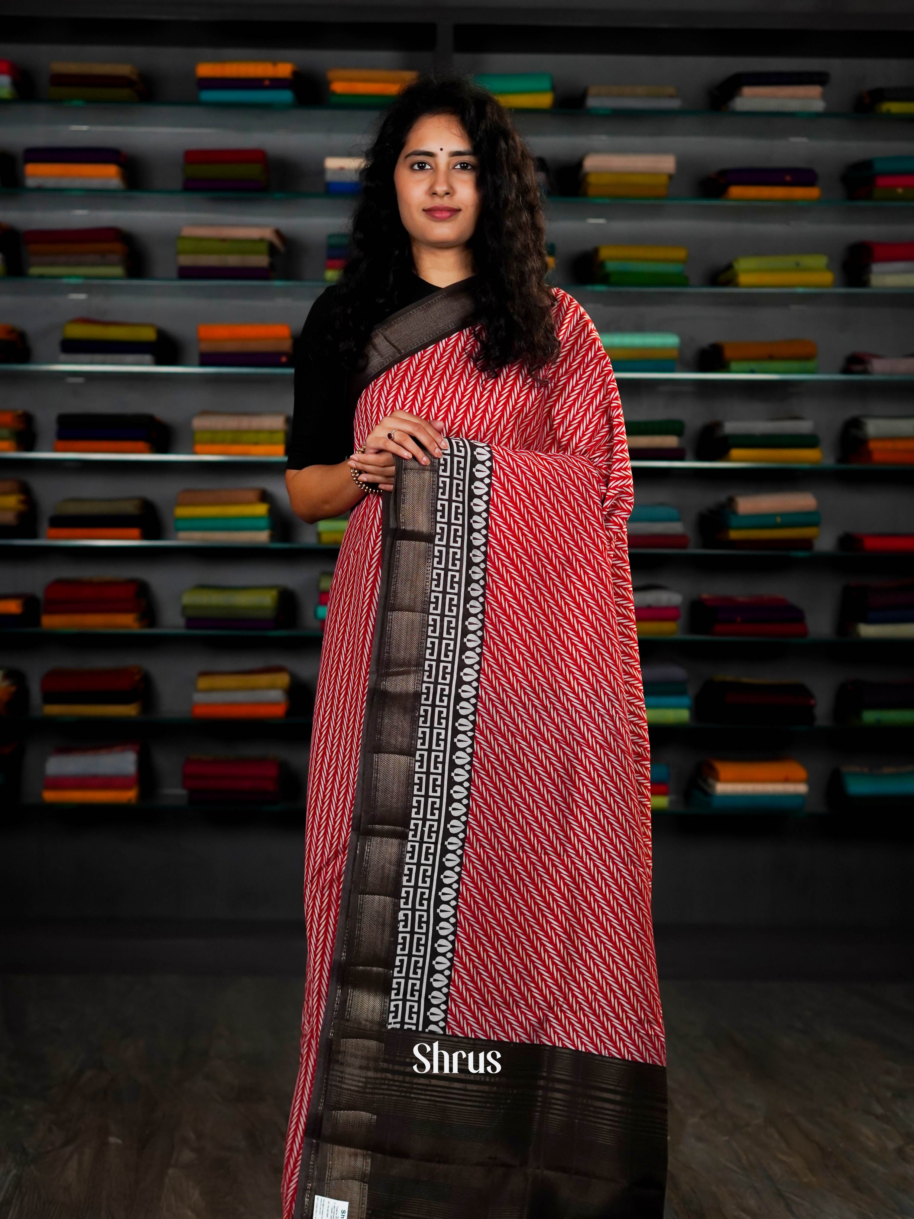 Red & Brown  - Art Modal Saree