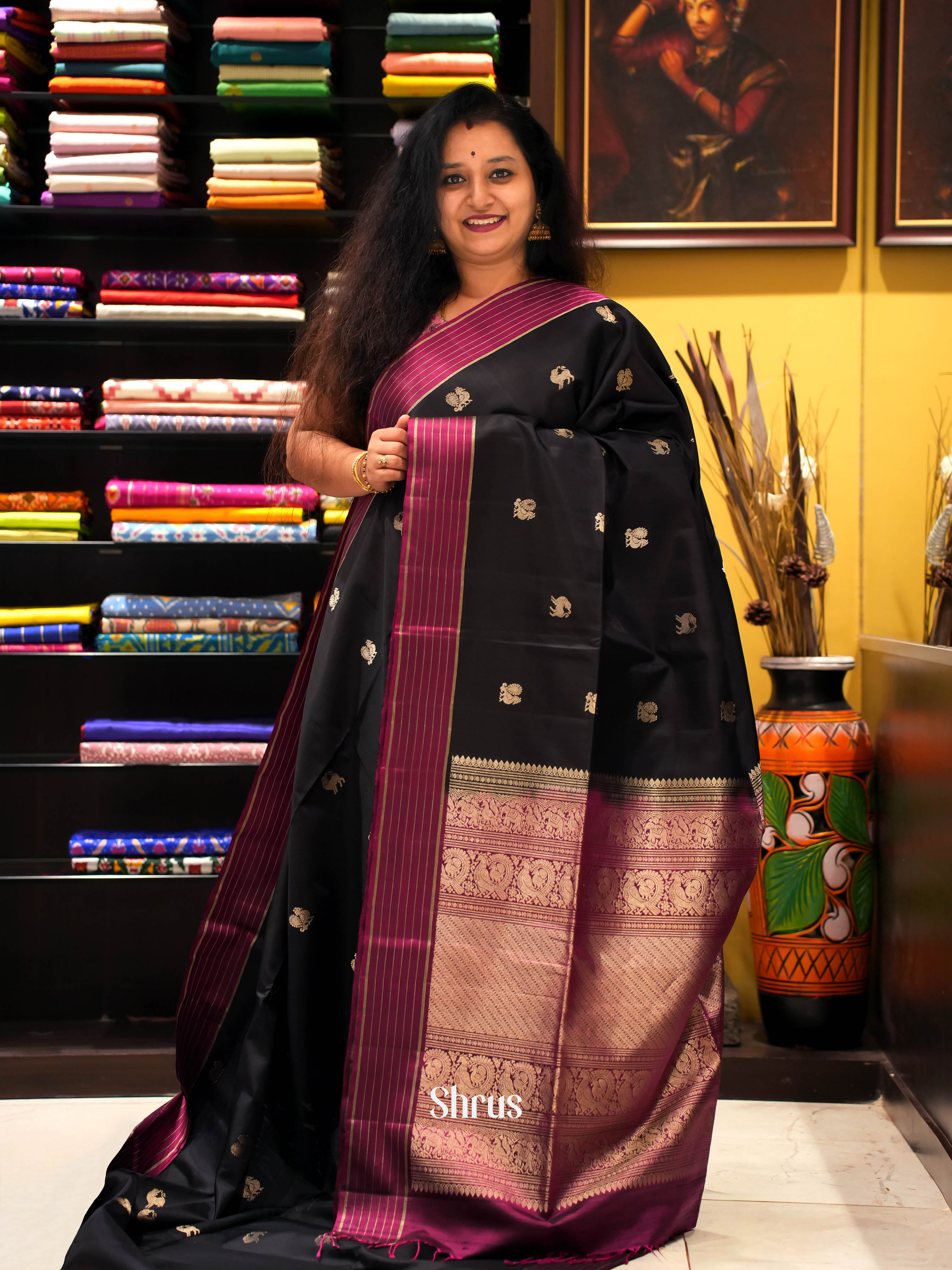 Black & Wine - Soft Silk Saree