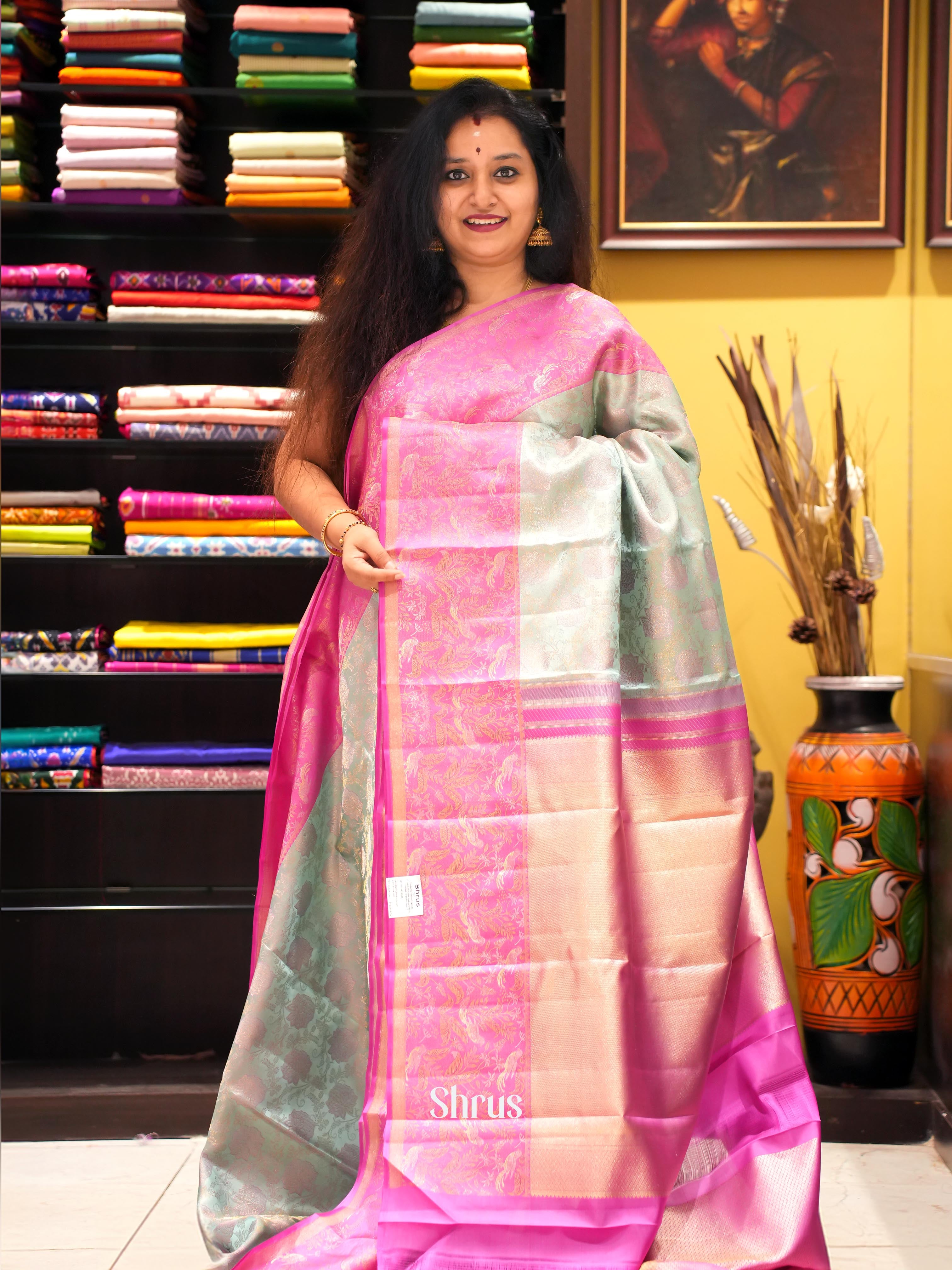 Pastel Green & Pink - Kanchipuram silk Saree