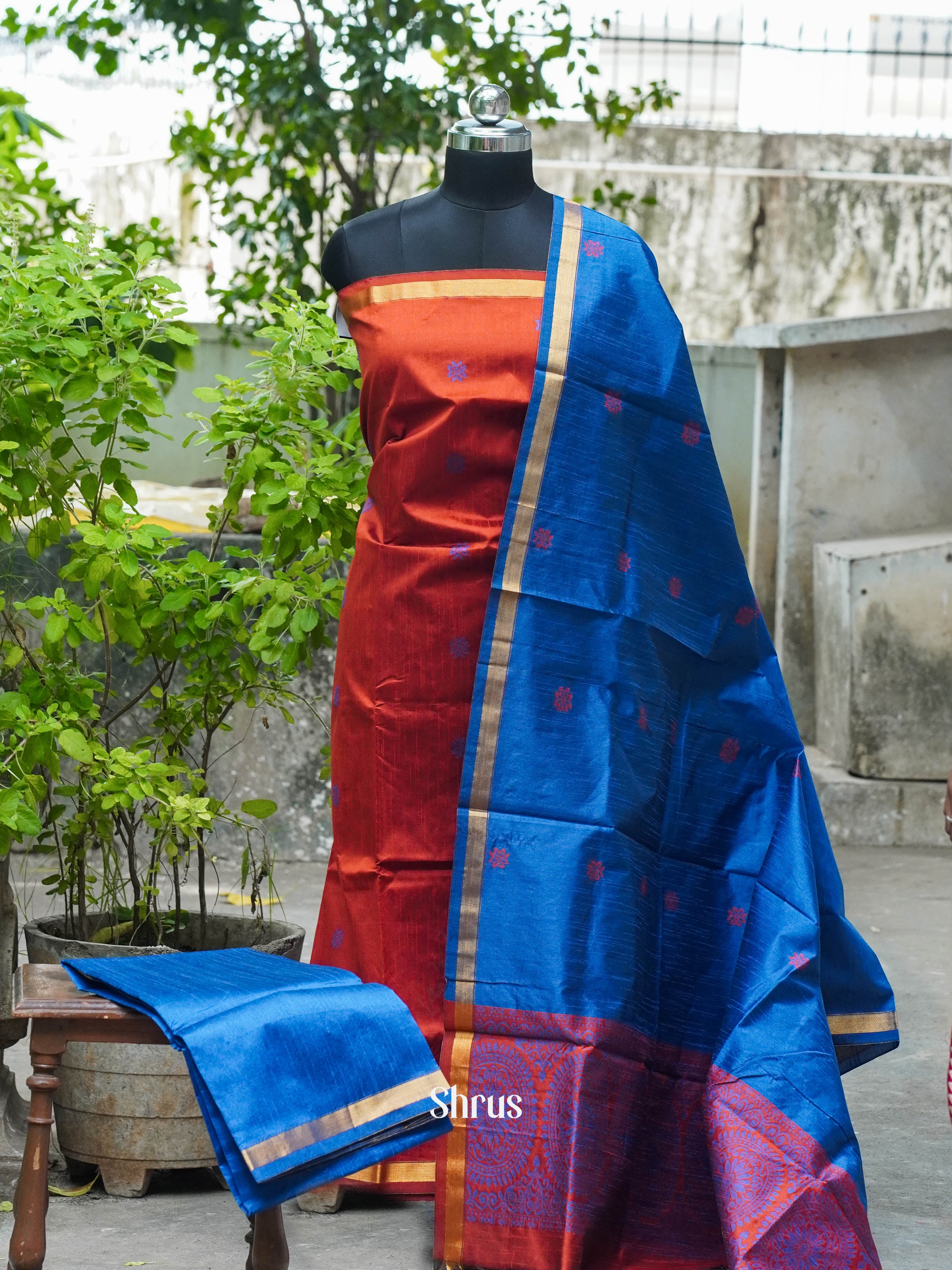 Maroon & Blue - Semi rawsilk salwar