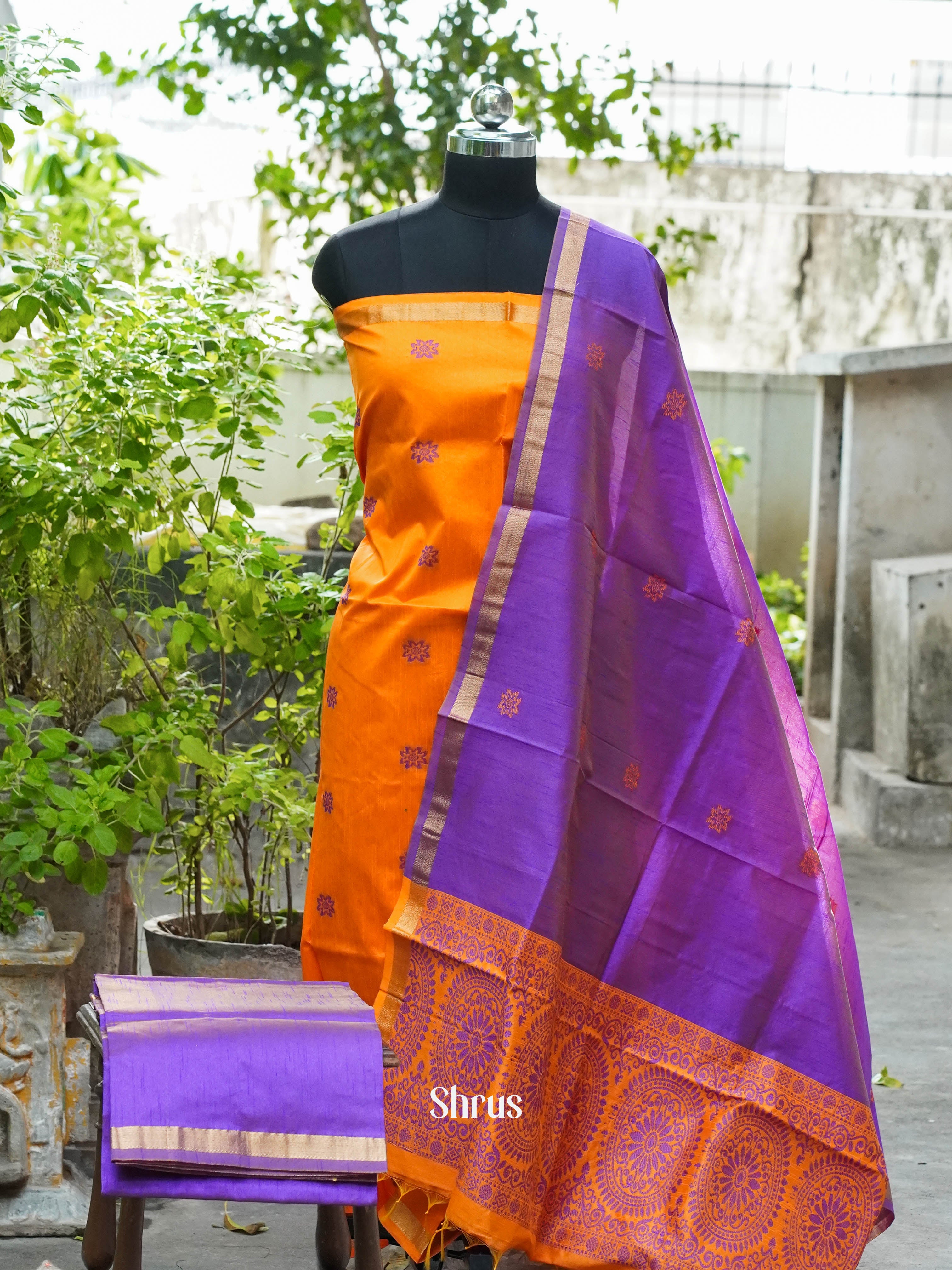 Bright Orange and Purple  - Semi rawsilk salwar